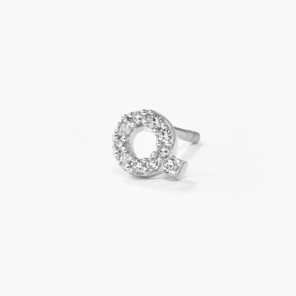 Diamond Letter Q Single Stud Earring in Sterling Silver - Perfect for Birthdays, Anniversaries & Personalized Gifts