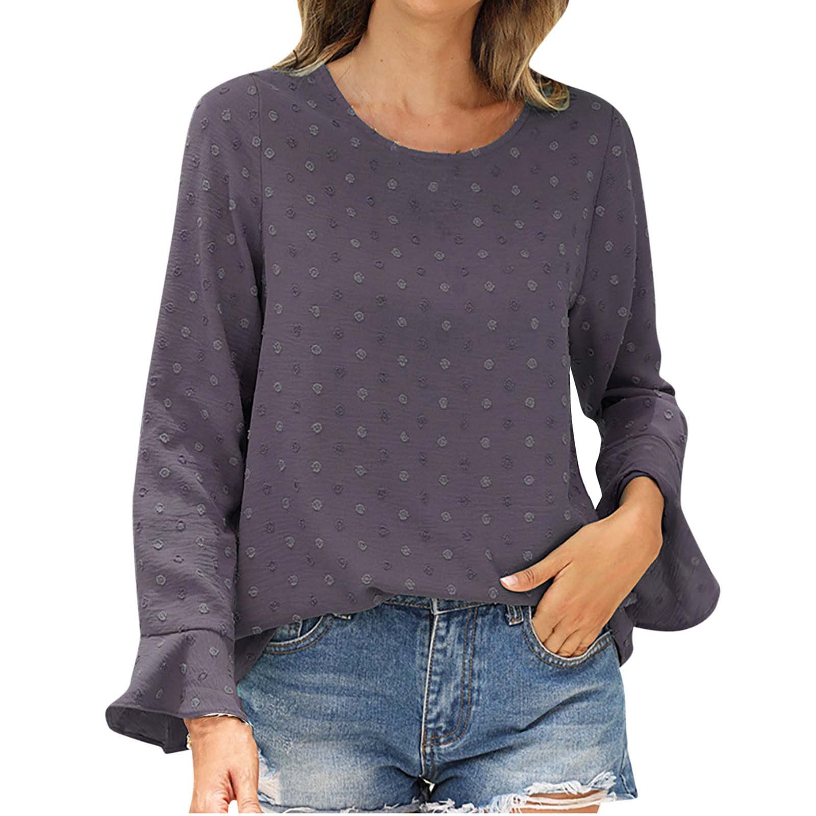 Women's Casual Summer Long Sleeve Crew Neck T-Shirt - Soft Cotton Blouse for Everyday Wear, Office, Travel & Gifting