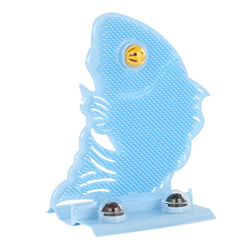 Self Grooming Cat Massager - Large Fish Shaped Texture Cat Face Scratcher & Rubbing Post for Grooming - Blue - Perfect for Stress Relief & Playtime at Home