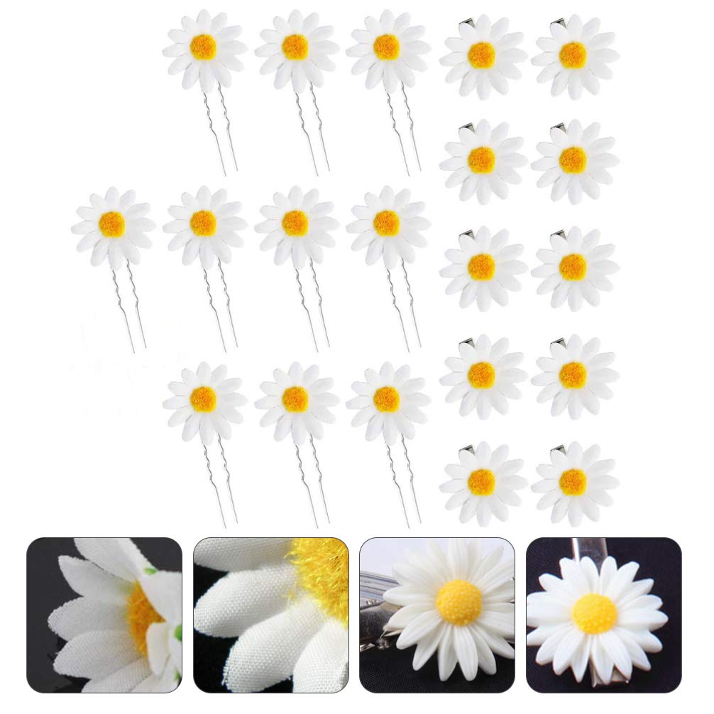20pcs Daisy Hair Clips for Wedding Brides - Elegant Hair Combs, Hair Forks & Side Clamps - Women's Bridal Hair Accessories & Hair Ornaments - Perfect for Weddings, Proms & Special Occasions