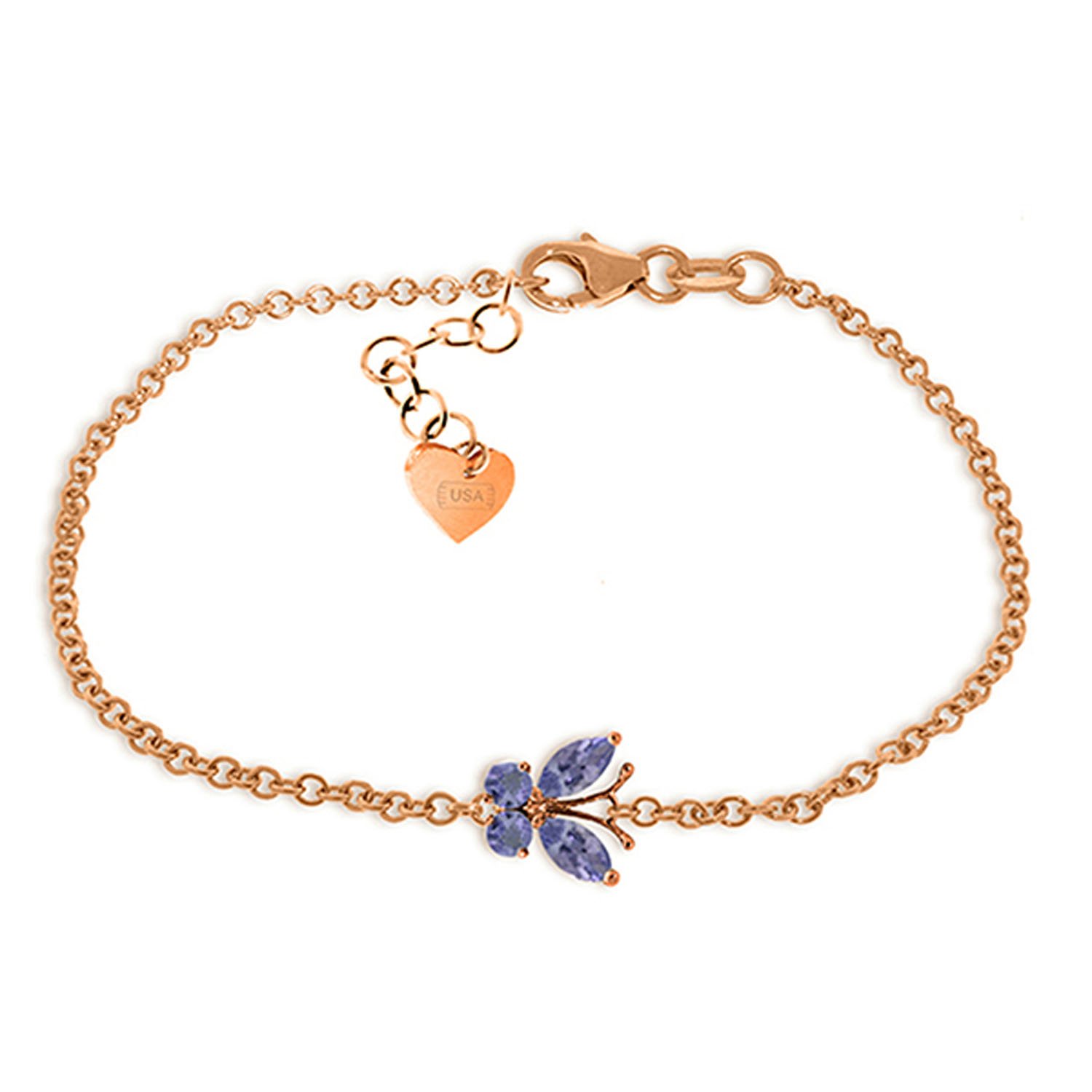 14K Solid Rose Gold Butterfly Bracelet with 0.6 Carat Tanzanite - Elegant Jewelry for Women, Gift for Her, Valentine's Day, Anniversary & Special Occasions