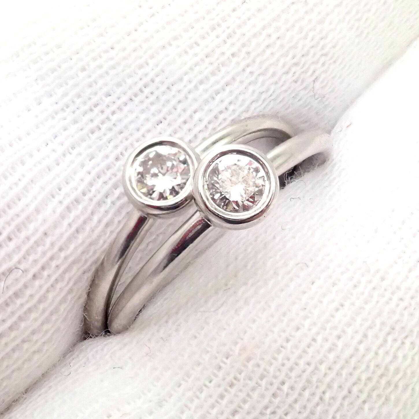 Set of 2 Tiffany & Co Platinum 0.16ct Diamond Stacking Rings - Size 5.75 - Perfect for Engagement, Wedding Bands & Anniversary Gifts