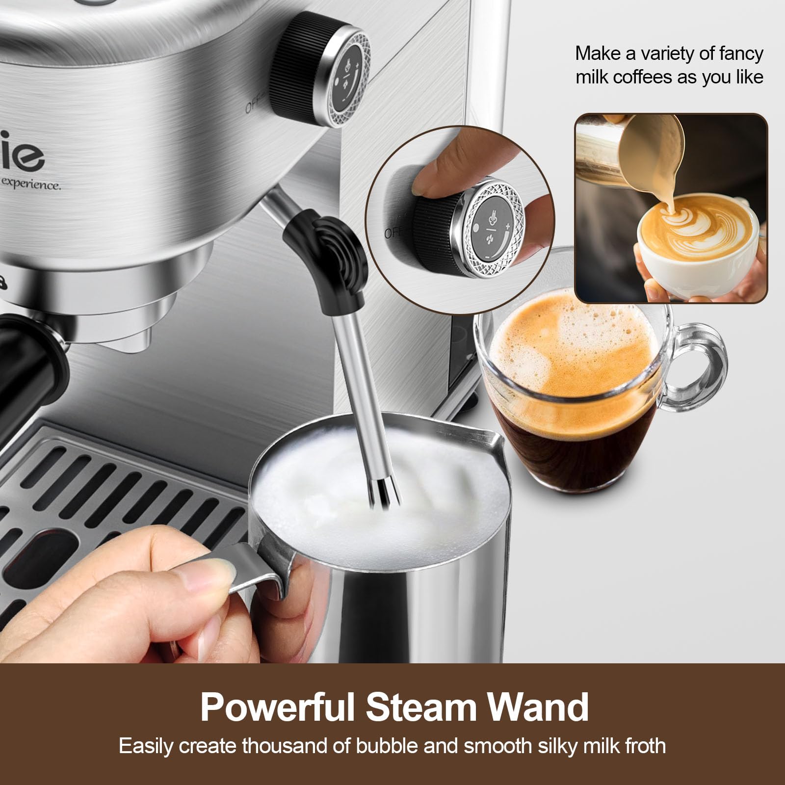 20 Bar Professional Espresso Coffee Maker for Home - Stainless Steel Cappuccino & Latte Machine with 40oz Detachable Water Tank, 1350W - Perfect for Coffee Shops, Offices & Home Baristas