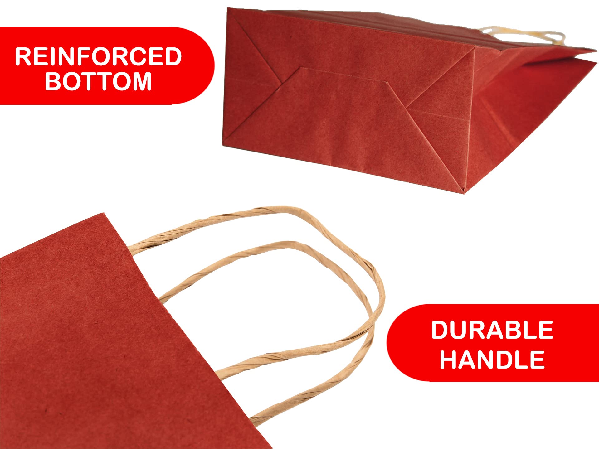 Premium Kraft Paper Bags with Twisted Handles - 13x7x17 Inches Bulk Pack of 50, Eco-Friendly Burgundy Gift Bags for Retail Packaging, Parties, Weddings & Corporate Events