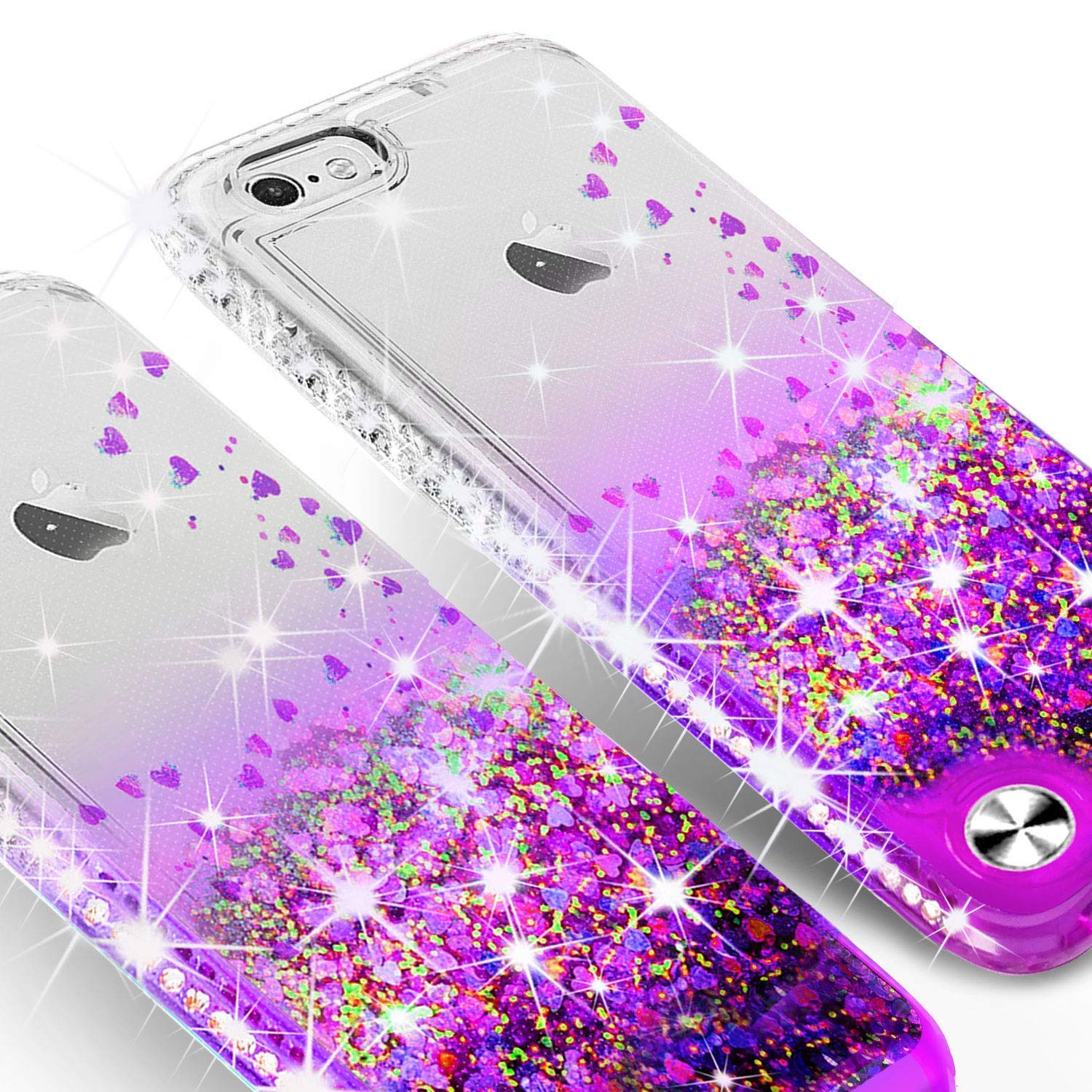 Premium Liquid Glitter Bling Quicksand Shockproof Case for iPhone 8 Plus/7 Plus - Clear Purple with Tempered Glass | Trendy Protective Phone Cover for Women & Girls | Perfect for Everyday Use, Parties & Gift Giving