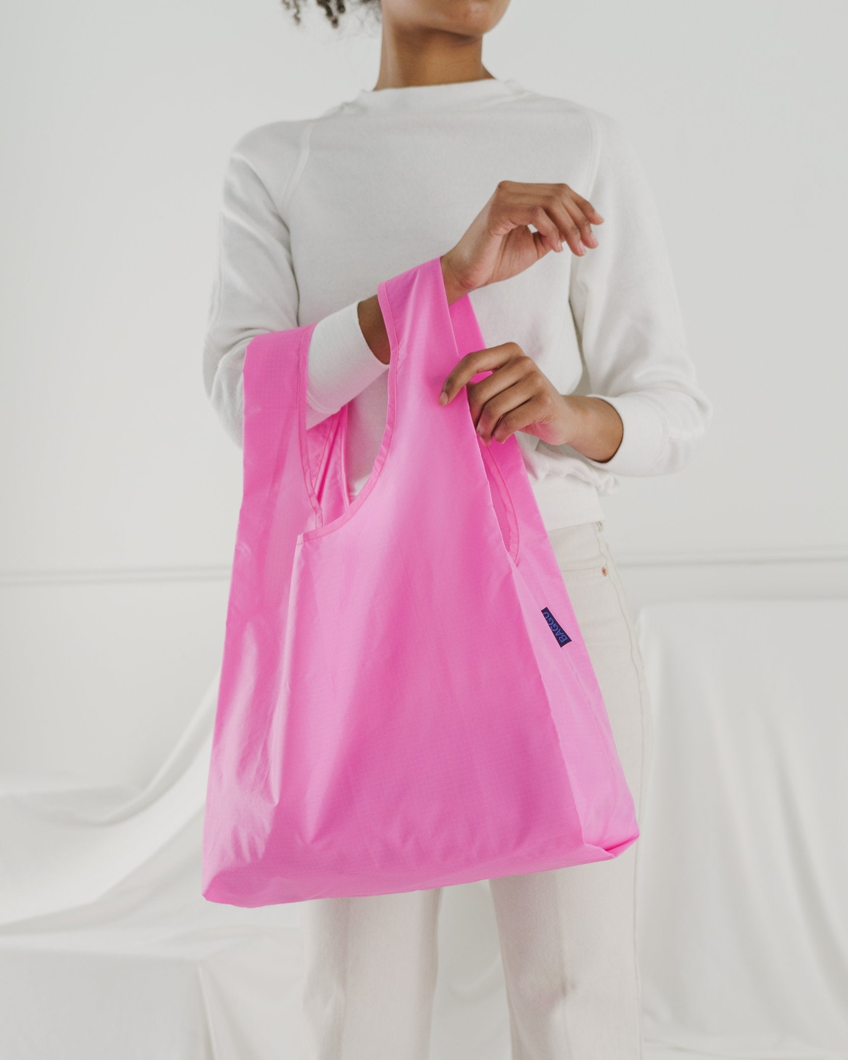 Baggu Standard Reusable Shopping Bag - Eco-Friendly Foldable Tote for Groceries & Beach (Bright Pink) | Perfect for Grocery Shopping, Travel & Daily Errands