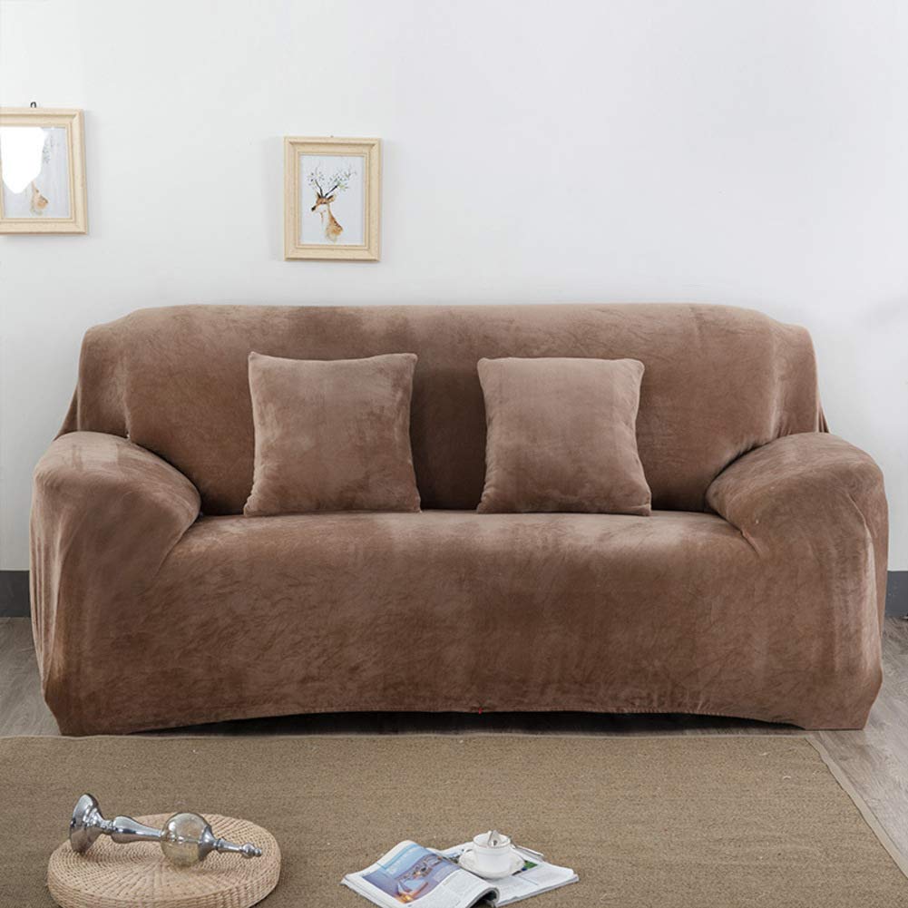 Nileco Velvet Stretch Couch Cover - 1-Piece Sofa Slipcover for Loveseat & Chair, Anti-Slip Thick Plush Full Cover in Light Brown | Perfect for Living Room, Bedroom & Home Decor Protection
