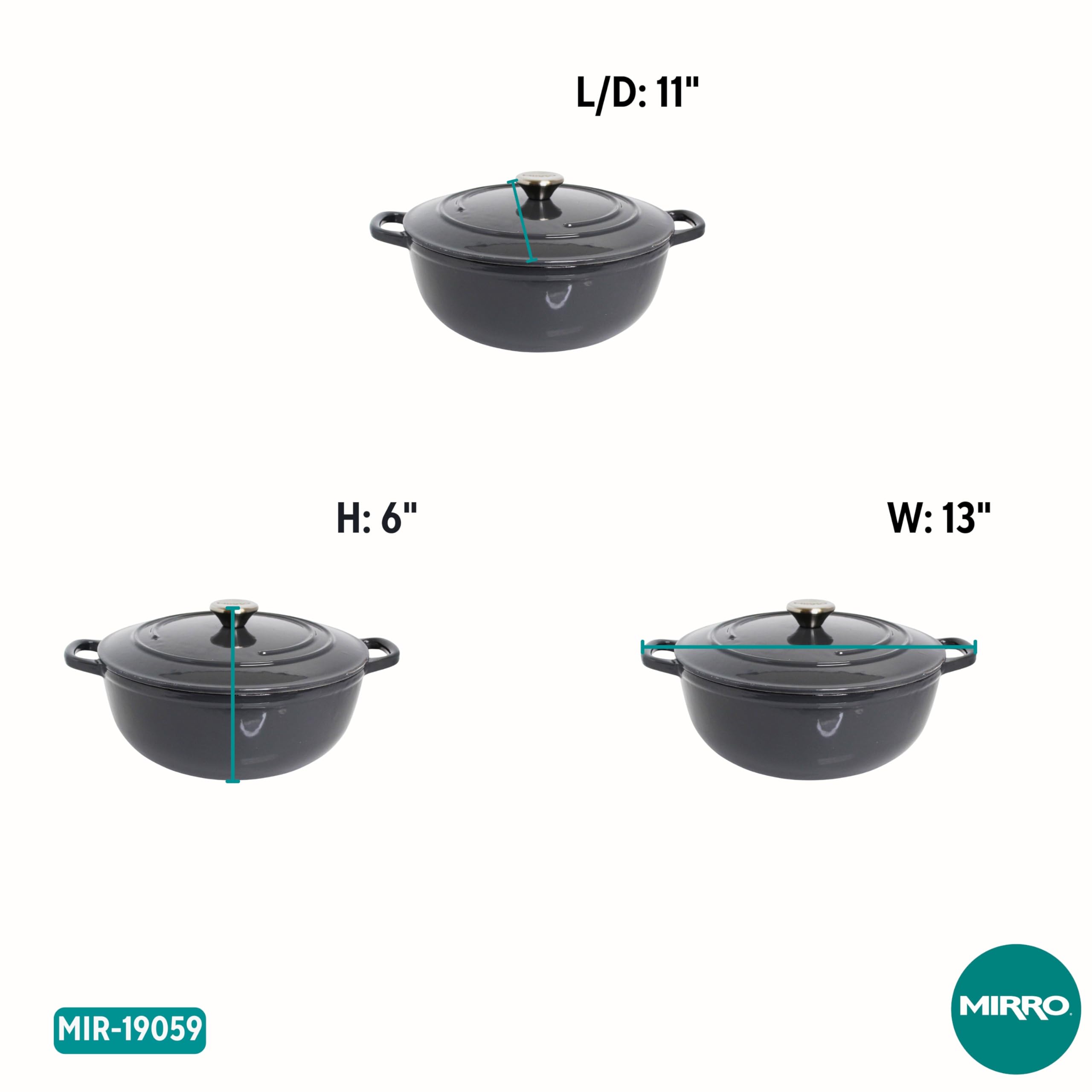 MIRRO 4.8 Quart Enameled Cast Iron Dutch Oven - Gray - Perfect for Baking, Braising, Roasting & Slow Cooking Soups, Stews & Bread