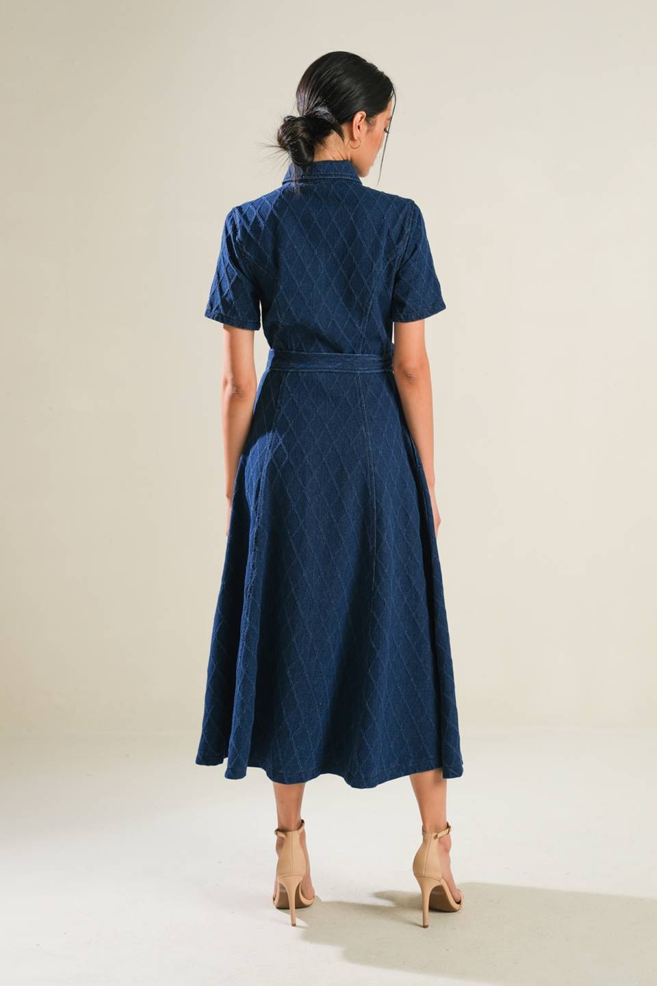 Confident Strides Textured Denim Midi Shirt Dress for Women | Casual Office Wear & Spring Outfits