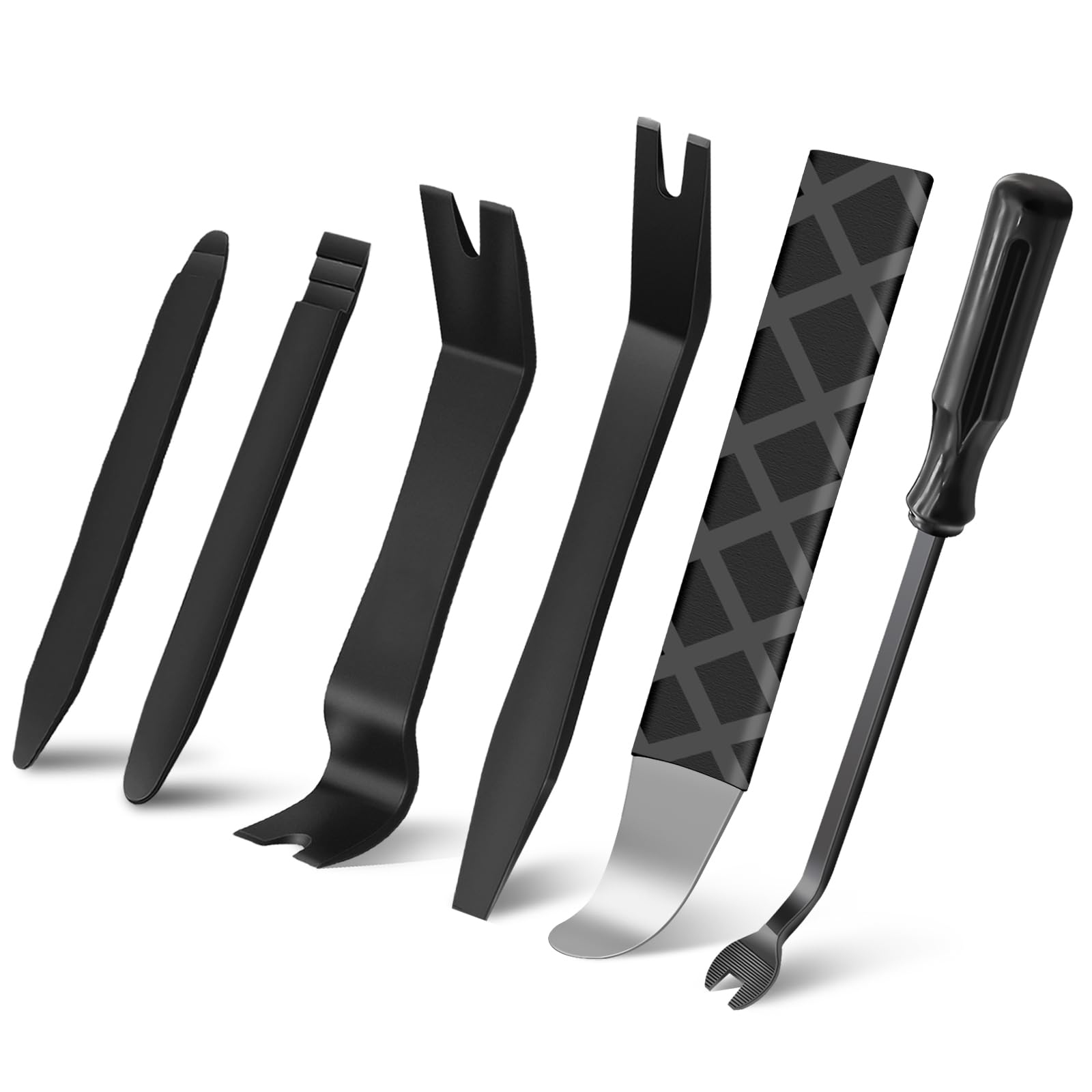 6PCS Auto Trim Removal Tool Kit - 4140 Pry Tool Metal Pry Bar Set for Door Panel & Dash Removal - Automotive Car Radio Audio Installer Kit (Black) - Perfect for Car Repair, DIY Projects & Professional Use