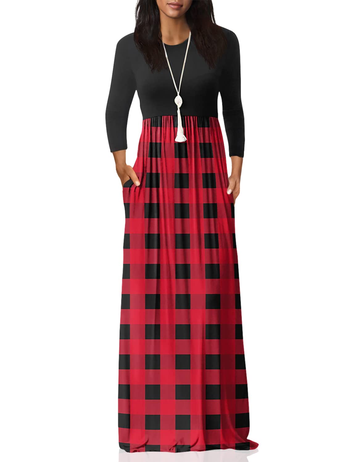 GRECERELLE Women's Long Sleeve Maxi Dress - Loose Fit Casual Plain Long Dress with Pockets | Perfect for Beach, Travel, and Everyday Wear