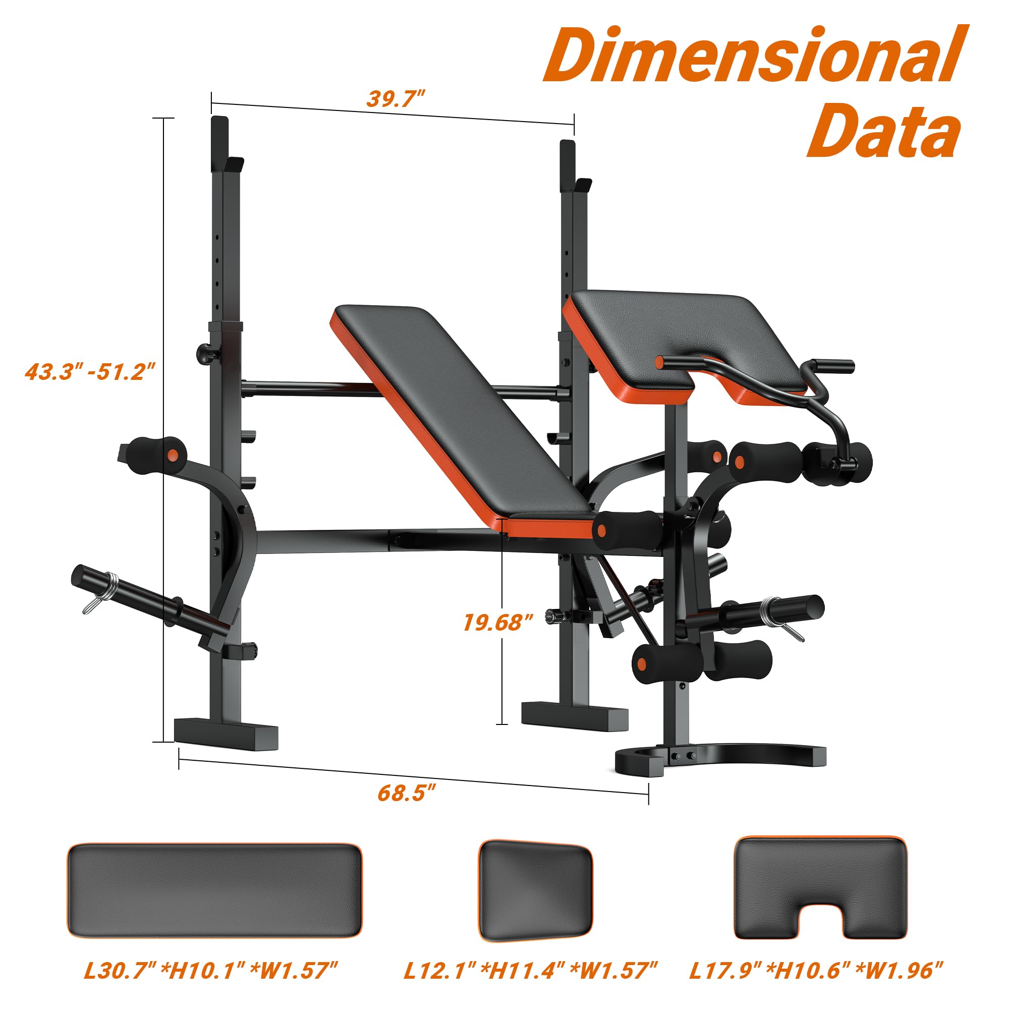 XDDIAS 770LBS Adjustable Weight Bench Set - 6-in-1 Olympic Home Gym Equipment with Leg Extension, Rack & Preacher Pad - Flat/Incline Bench Press for Strength Training - Perfect for Home Workouts & Weight Lifting Exercises