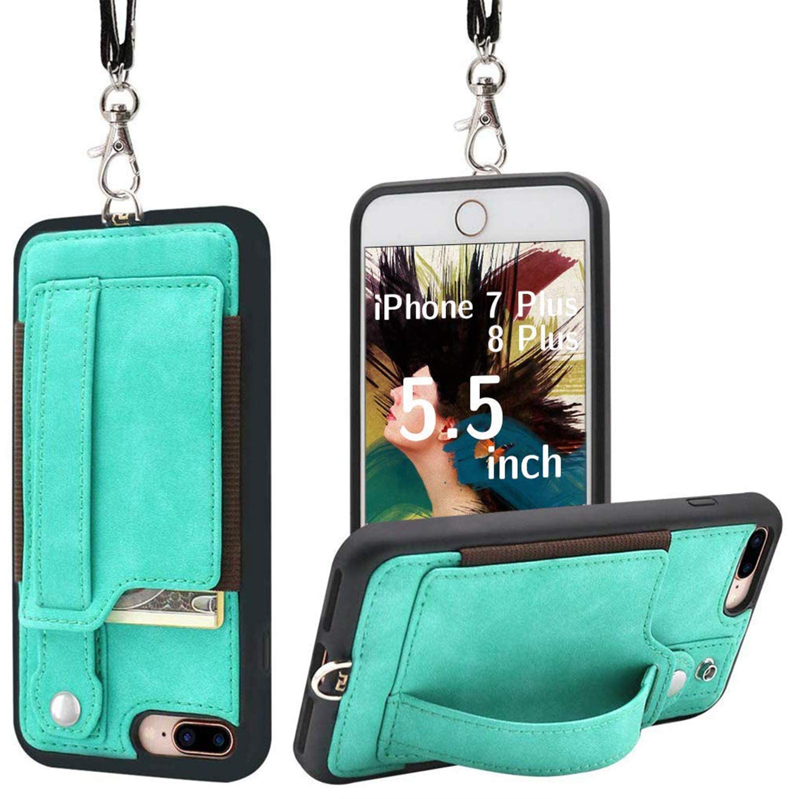 TOOVREN Upgraded iPhone 7 Plus/8 Plus Wallet Case with Card Holder - Slim Protective Phone Cover for Travel, Business & Daily Use (Aqua Blue) | Perfect for Commuting, Shopping & Hands-Free Convenience