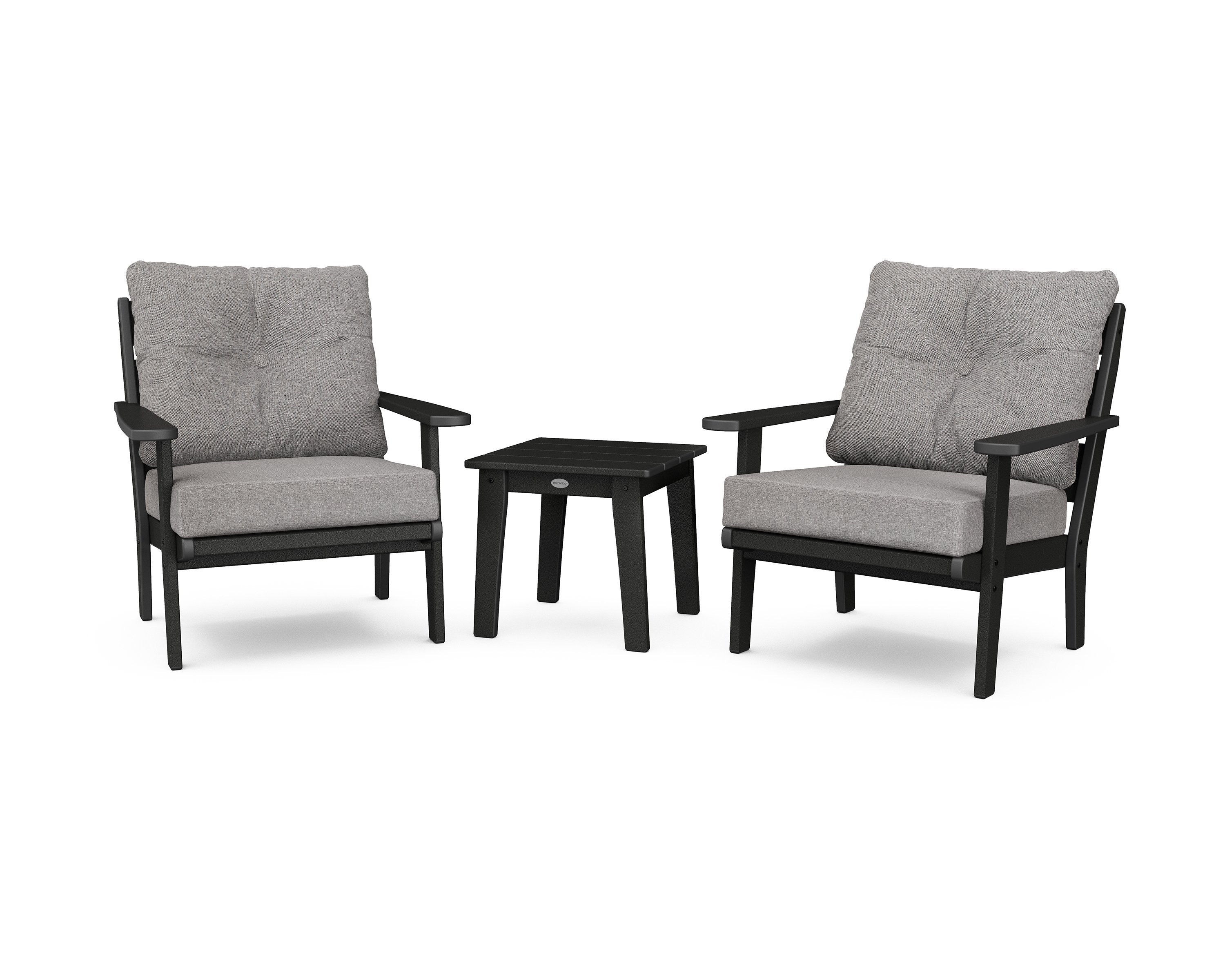 Polywood Black Lakeside 3-Piece Deep Seating Chair Set - Outdoor Patio Furniture for Garden, Poolside & Backyard Relaxation