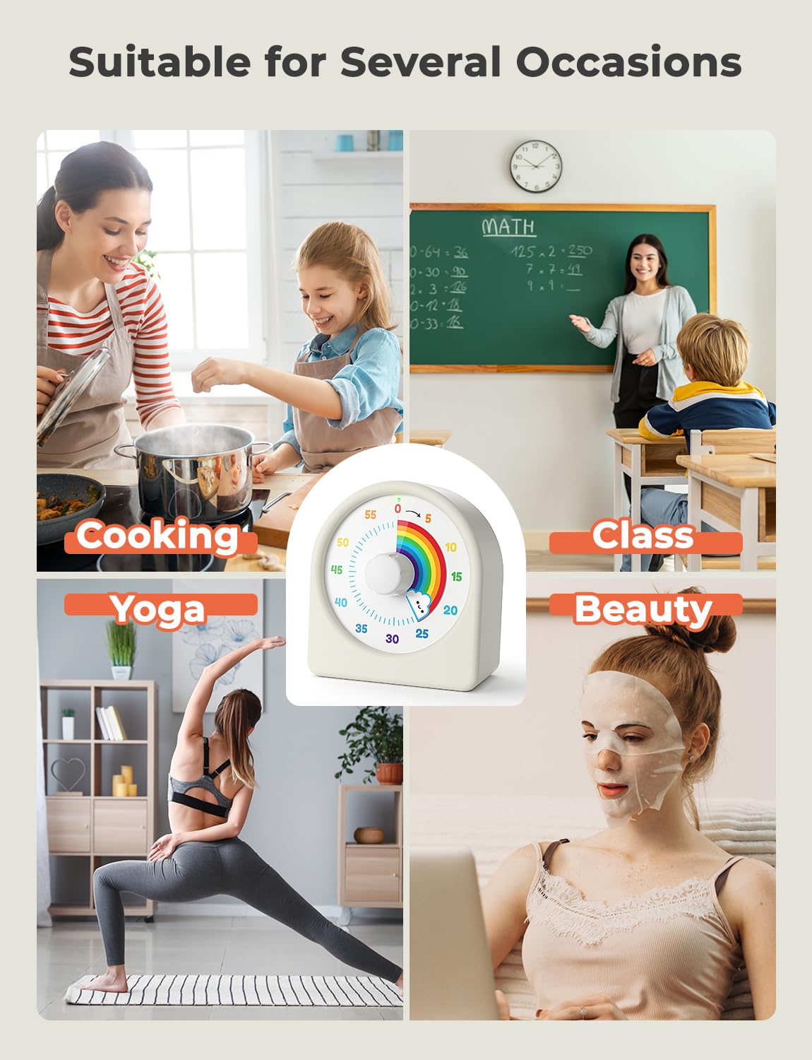 LIORQUE 60 Minute Visual Timer for Kids - Rechargeable Countdown Timer with Rainbow Design & Magnetic Back | Classroom, Homework, Pomodoro Study & Time Management Tool