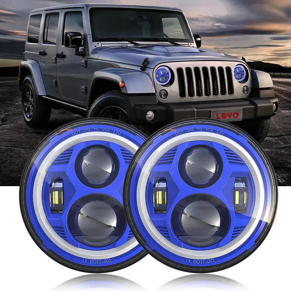 LOYO 7 Inch LED Round Headlight with Halo Ring for Jeep JK JL JT - High Performance Off-Road Lighting Upgrade (Pair) | Perfect for Night Driving & Off-Road Adventures