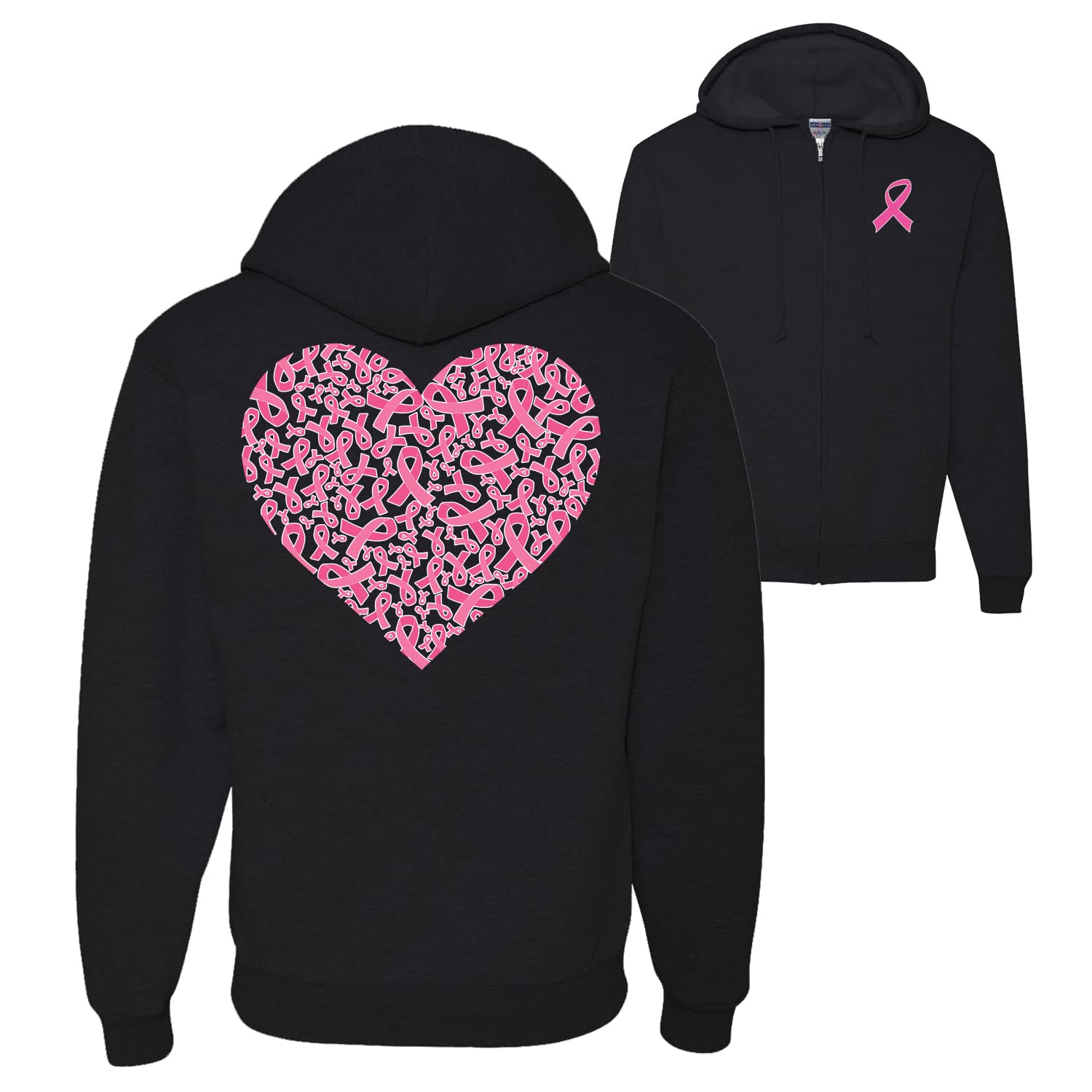 Wild Bobby Breast Cancer Awareness Pink Ribbon Sunflower Zip Up Hoodie - Faith-Inspired Front & Back Design - Comfortable Sweatshirt for Fundraising, Survivor Support & Everyday Wear