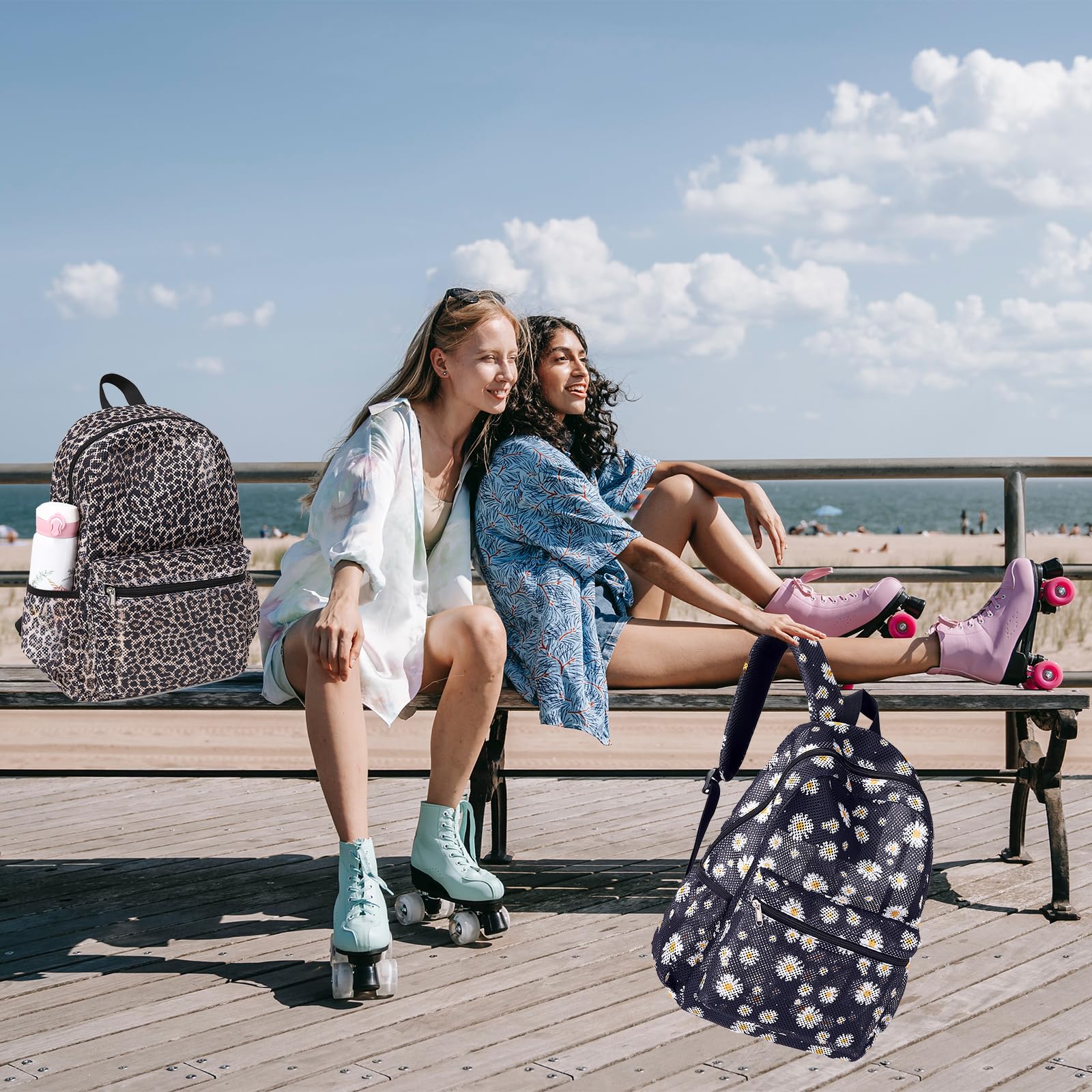 Daisy Black Mesh Backpack for Women & Girls - Semi-Transparent Lightweight Laptop Backpack with See-Through Design - Perfect for School, Work, Travel & Gym