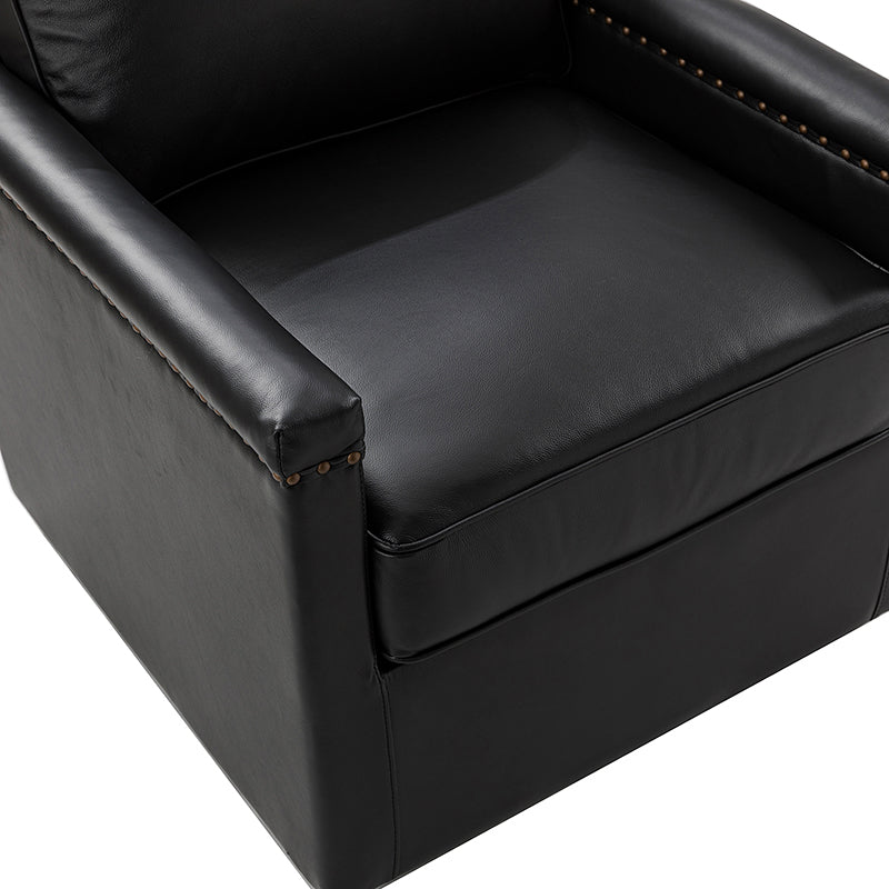 Genuine Leather Swivel Chair with Nailhead Trim - Irene Modern Armchair for Home Office, Living Room & Study - Comfortable Executive Desk Chair for Work & Relaxation