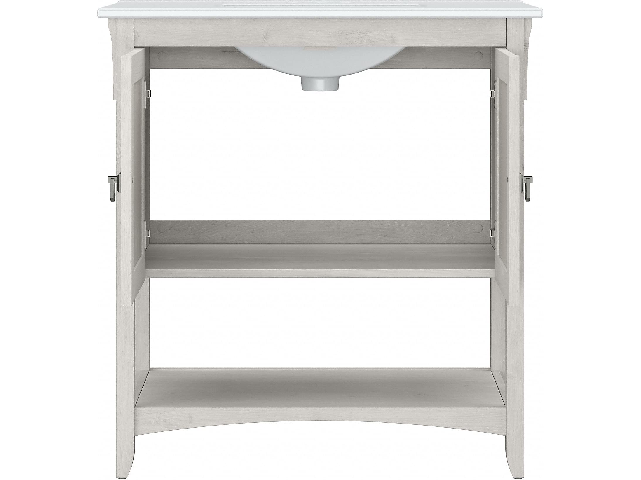 Bush Furniture Salinas 32-Inch White Oak Bathroom Vanity with Sink - Modern Linen Finish for Small Bathrooms & Powder Rooms | Perfect for Home Renovation & Space-Saving Storage