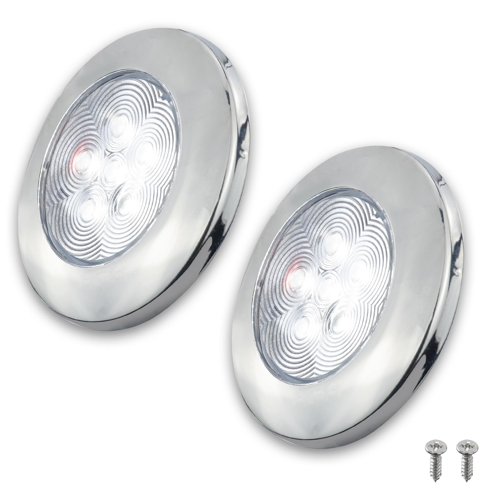 Marine Dome Light - 12V LED Boat Cabin Lights, Stainless Steel Surface Mount (2.79 Inch) - Waterproof Interior Lighting for Boats, Yachts, RVs, Campers - Set of 2 Cool White LED Lights for Night Navigation & Cabin Illumination