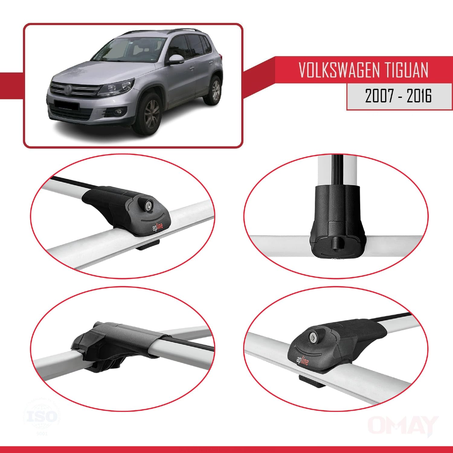 RE&AR Tuning Cross Bar for VW Tiguan 2007-2020 - Aluminum Gray Roof Rack - Perfect for Cargo Carriers, Kayaks & Outdoor Adventures