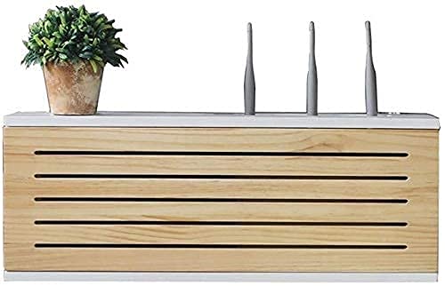 Solid Wood Wall-Mounted Router Storage Box - 80cm TV Set-Top Box Organizer with Cable Management for WiFi Modem, Network Equipment & Power Strips - Perfect for Living Room, Home Theater & Office Organization