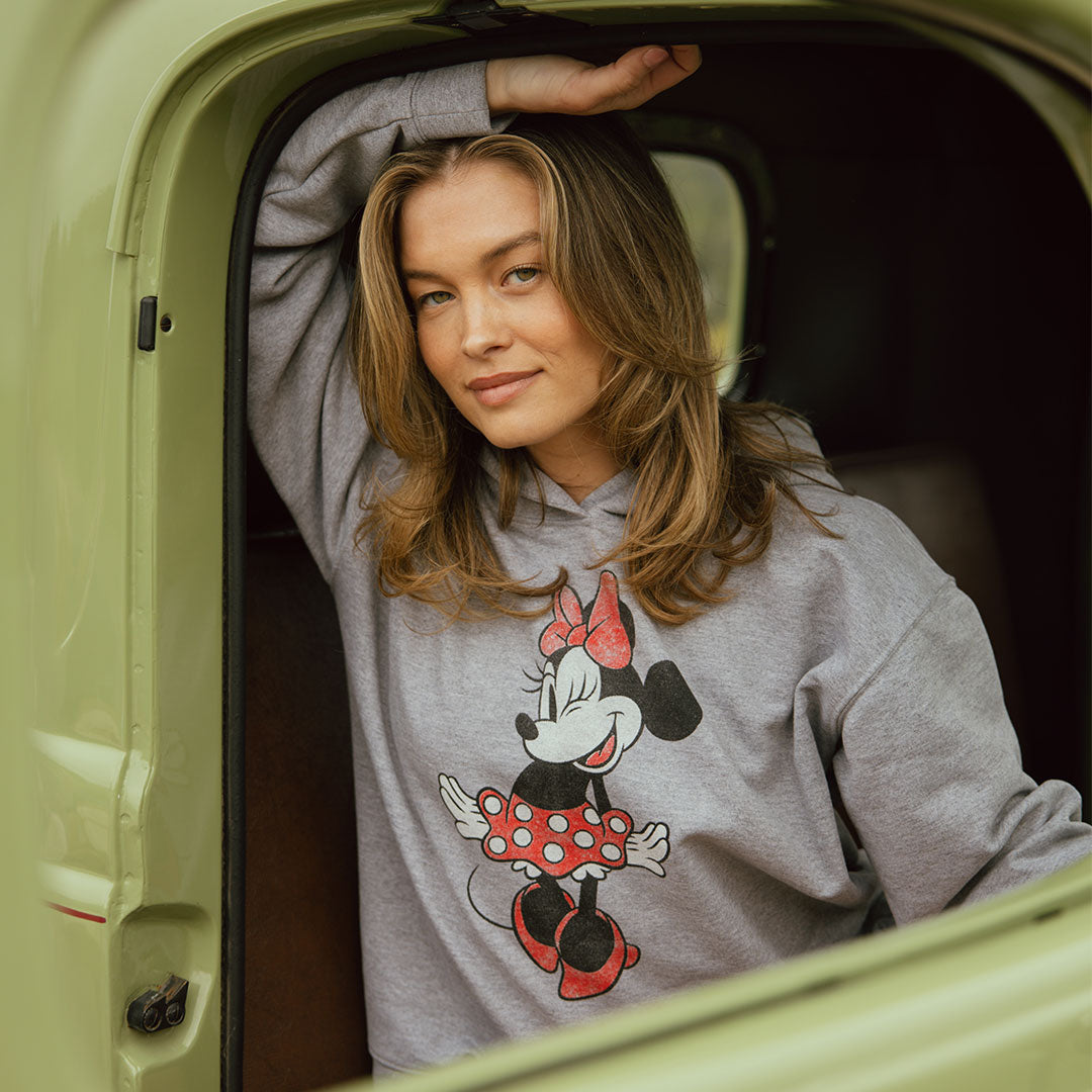 Disney Minnie Mouse Boyfriend Hoodie for Women - Soft Grey Pullover Sweatshirt for Casual Wear, Lounge & Outfits