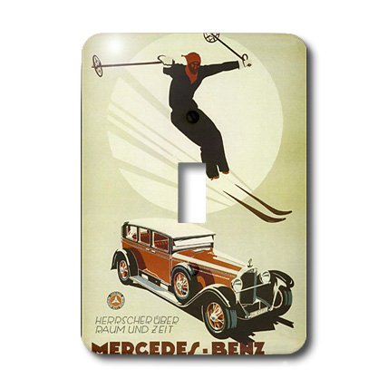3D German Ski and Car Ad Poster Photo Light Switch Cover - Vintage Travel & Sports Decor for Home, Office, or Cabin - Perfect for Ski Enthusiasts and Automotive Lovers