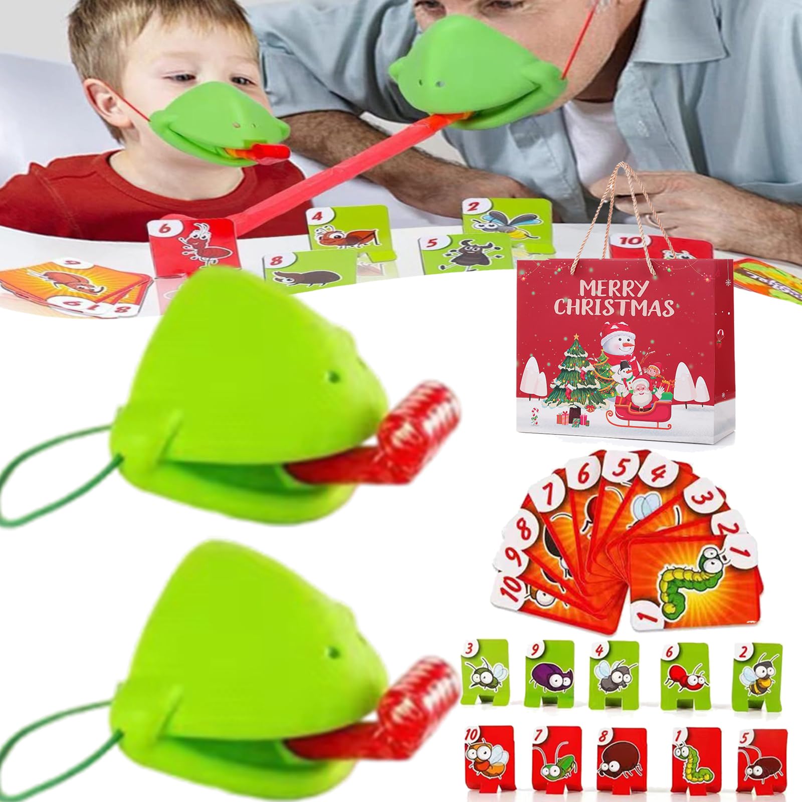 Frog Tongue Game with Blowing Air - Fun Chameleon & Lizard Tongue Party Game Set - Includes Frog Mask & Blow Tongue - Exciting Multiplayer Family Game for Kids & Adults - Perfect for Birthday Parties, Family Gatherings & Indoor Playtime