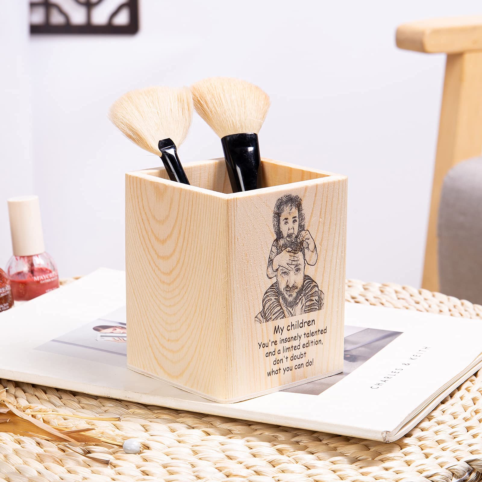 Custom Personalized Wooden Pencil Holder with Photo - Inspirational Desk Organizer, Cute Pen Cup for Teens | Unique Back to School Gift for Girls, Friends & Sisters | Perfect for Office, Study Desk & Dorm Room Decor