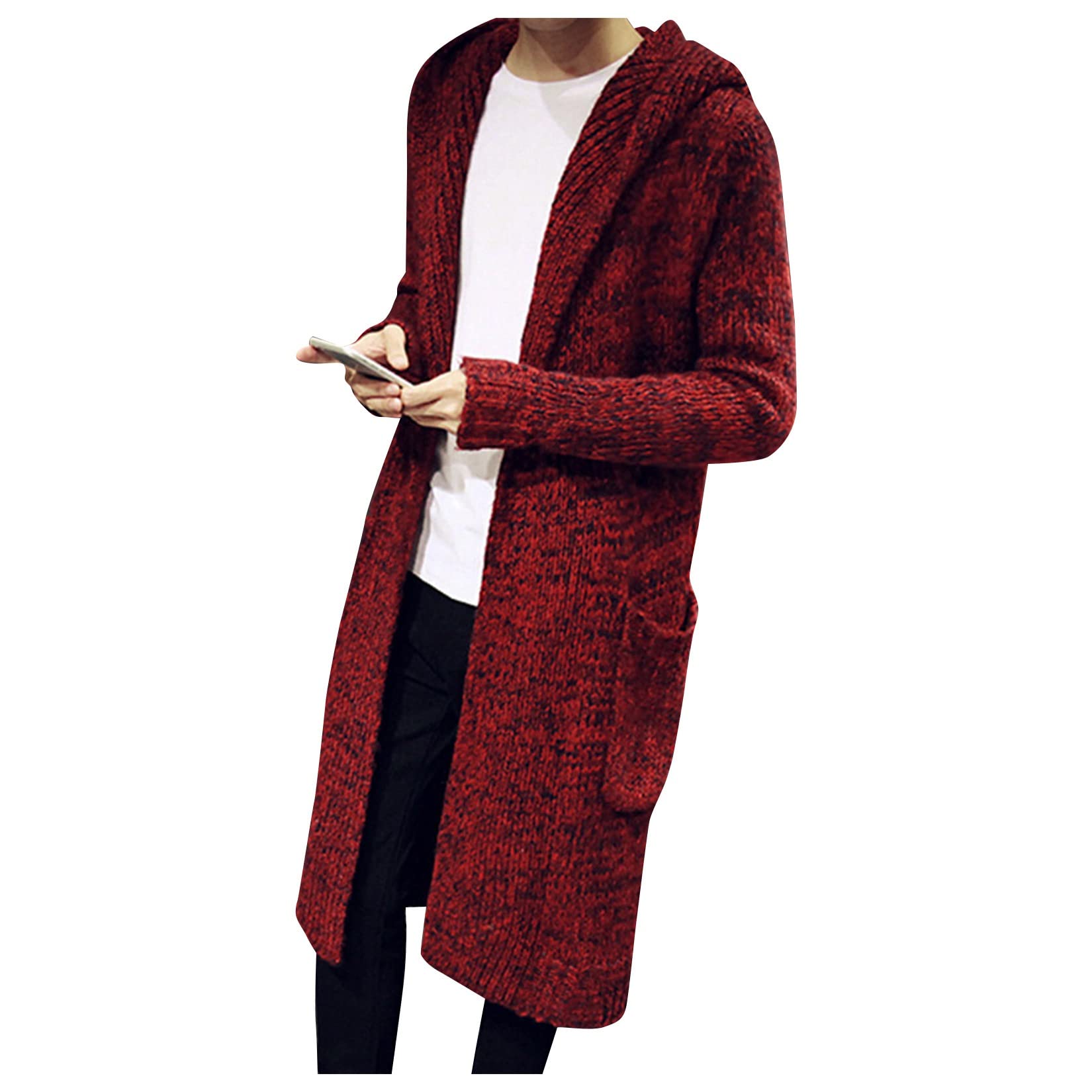 Men's Slim Fit Long Cardigan - Shawl Collar Open Front Sweater for Winter Warmth