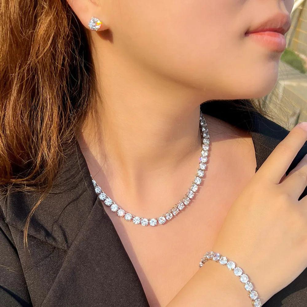 Sparkling White CZ Crystal Bridal Jewelry Set - Choker Necklace, Earrings & Bracelet (3 Pcs) | Perfect for Weddings, Prom, Anniversary & Formal Events