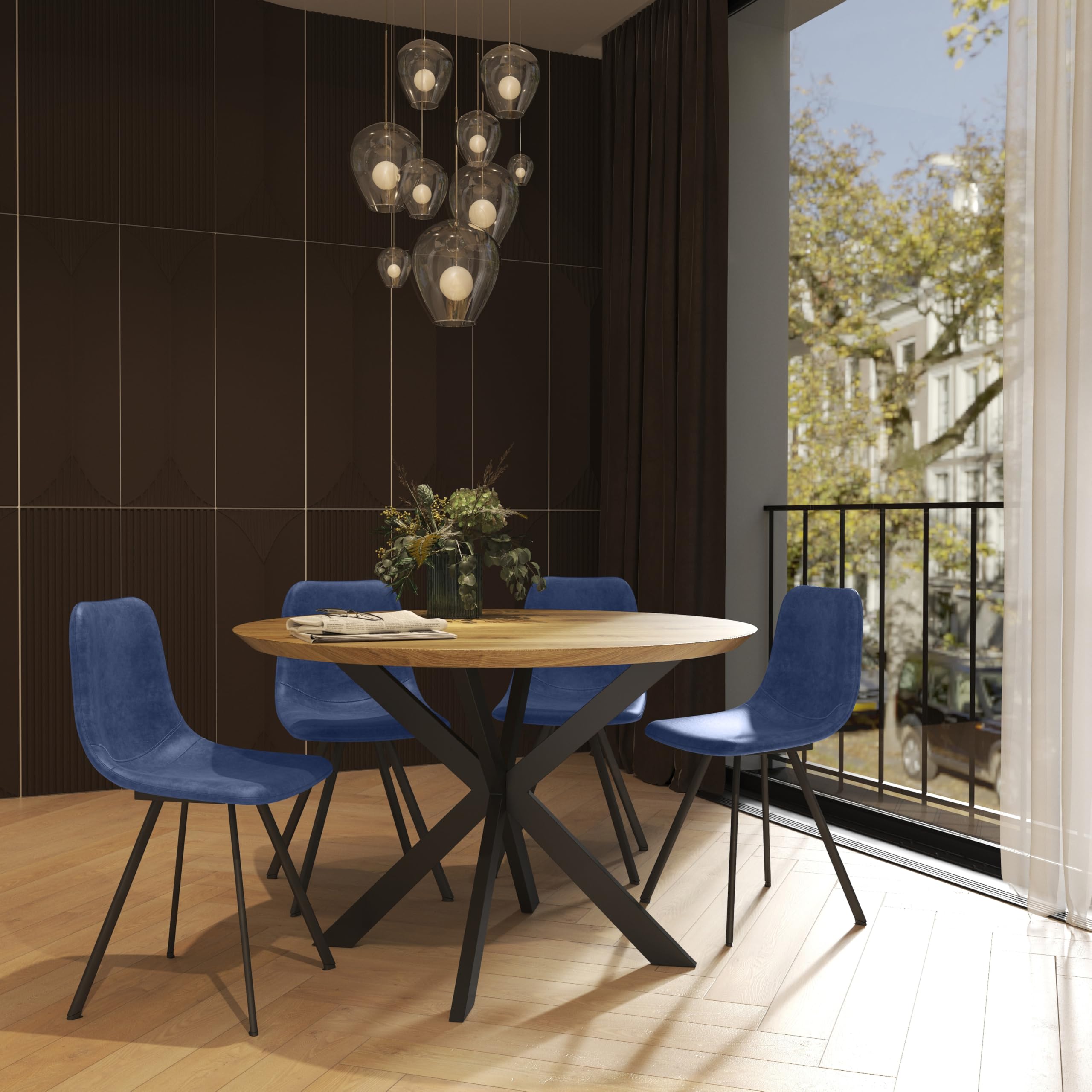 LeisureMod Dining Chairs Set of 4 - Modern Upholstered Leather Accent Chairs with Powder-Coated Metal Base for Dining Room, Living Room & Kitchen (Peacock Blue, Markley Series) - Perfect for Family Gatherings & Entertaining Guests