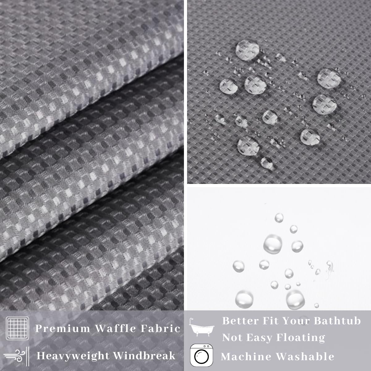 Extra Long 71x79 Inch Gray Waffle Weave Shower Curtain with Removable Polyester Liner - Heavy Duty Waterproof Bathroom Decor for Modern Homes