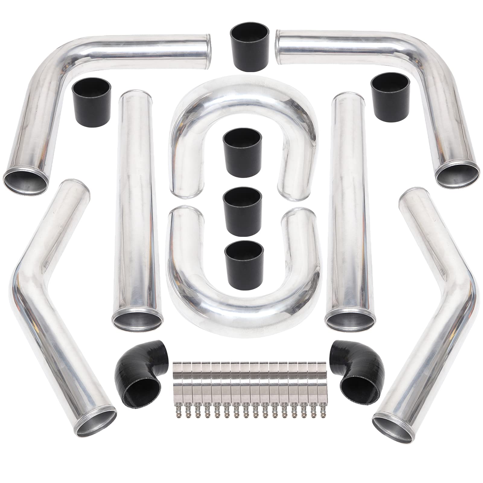 Universal 8-Piece 2-Inch Intercooler Piping Kit with U-Bend, T-Bolt Clamps & Silicone Couplers for Turbocharged Performance - Perfect for Car, Truck & SUV Upgrades