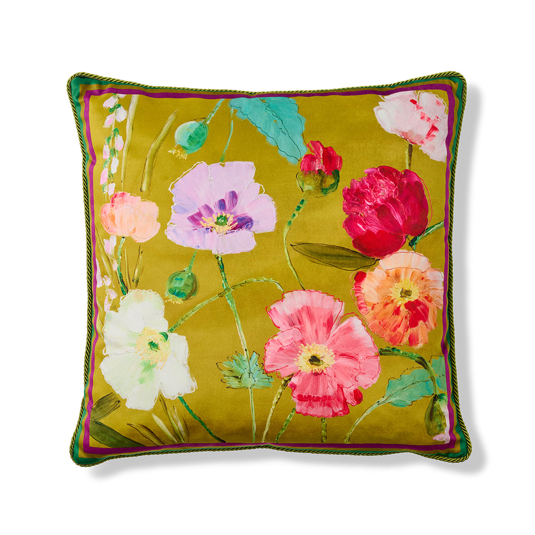 Multicolor Poppy Velvet Pillow - Soft Decorative Throw Cushion for Sofa, Bed & Home Decor - Perfect for Living Room, Bedroom & Nursery
