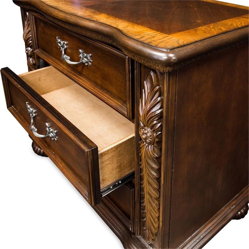BOWERY HILL 3-Drawer Solid Wood Nightstand - Traditional Cherry Brown Bedside Table for Bedroom Furniture & Home Decor