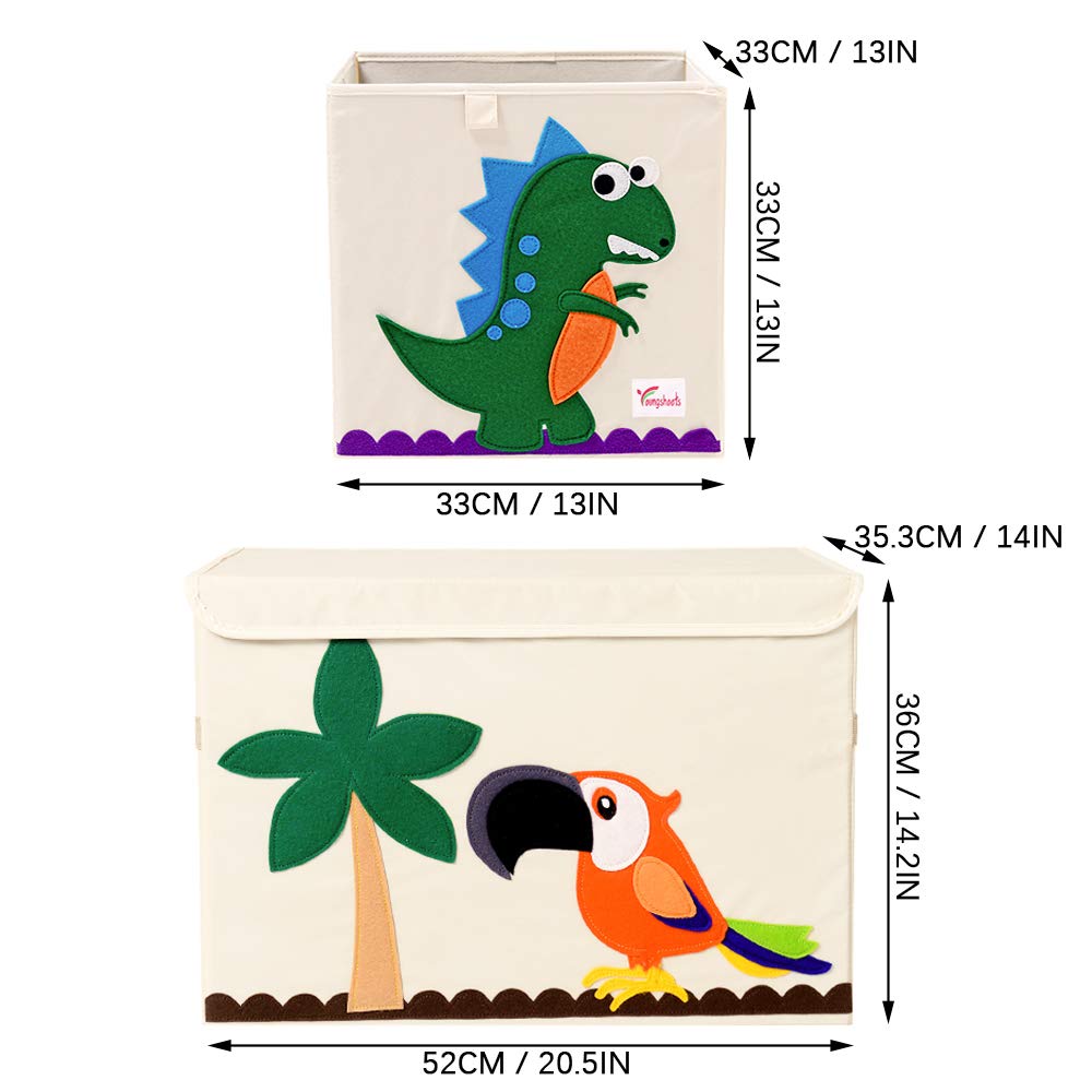 Foldable Animal Toy Storage Box - 2 Pack Collapsible Organizer Bins for Kids Room, Dog & Parrot Design (13x13x13 Inch) - Perfect for Playroom, Nursery, and Bedroom Organization