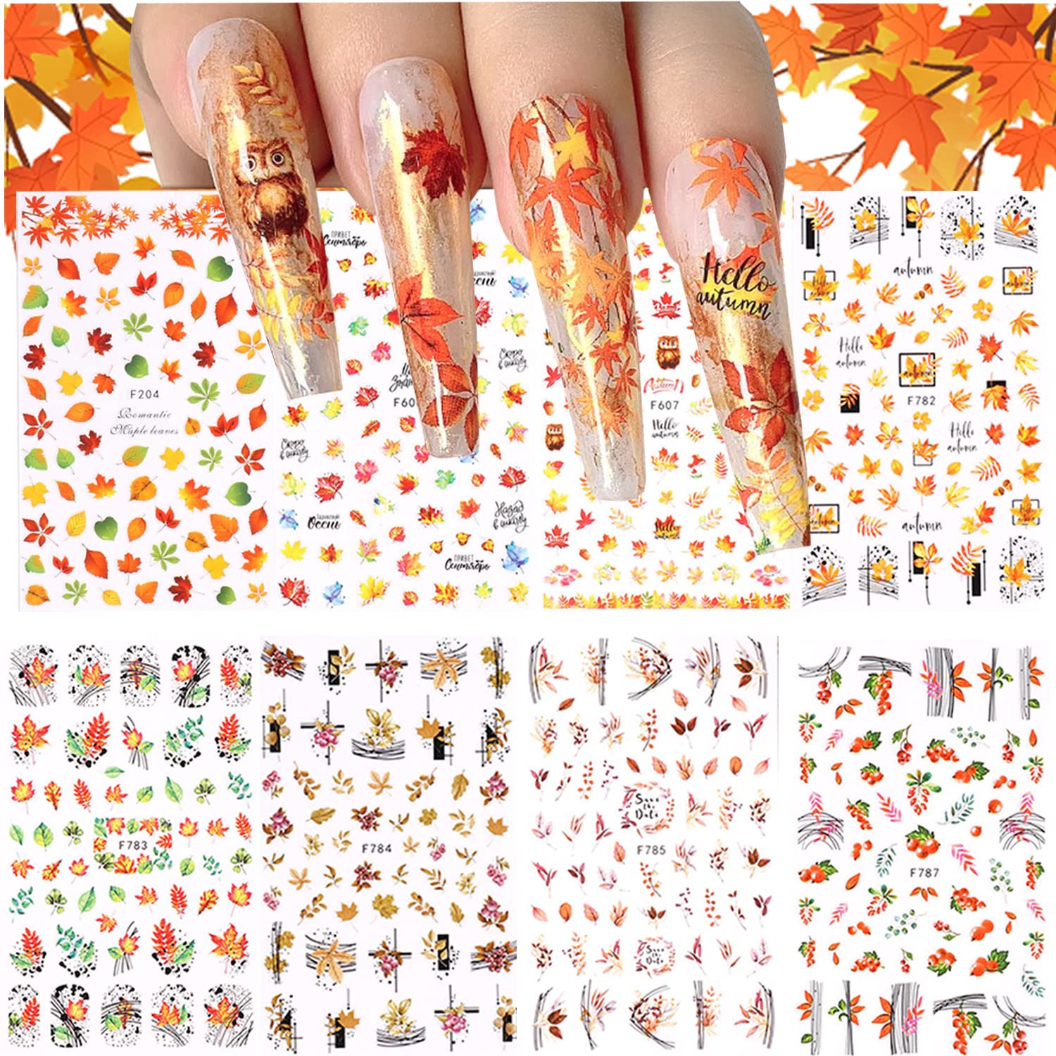 3D Fall Maple Leaf Nail Stickers - Autumn DIY Manicure for Women