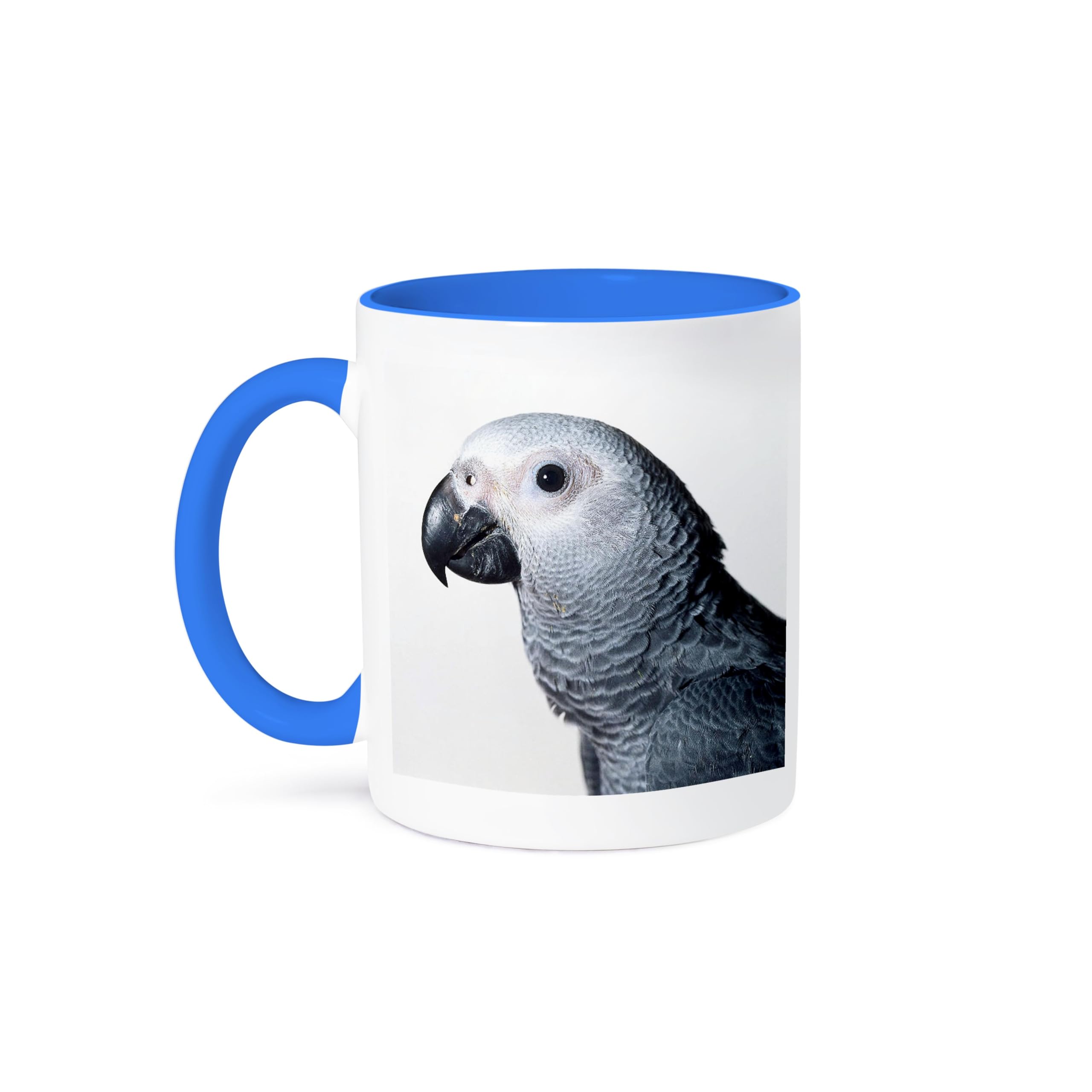 3D Rose African Grey Parrot Ceramic Coffee Mug - 11 oz Blue & White Parrot Design - Perfect for Bird Lovers, Tea & Coffee Drinkers at Home or Office