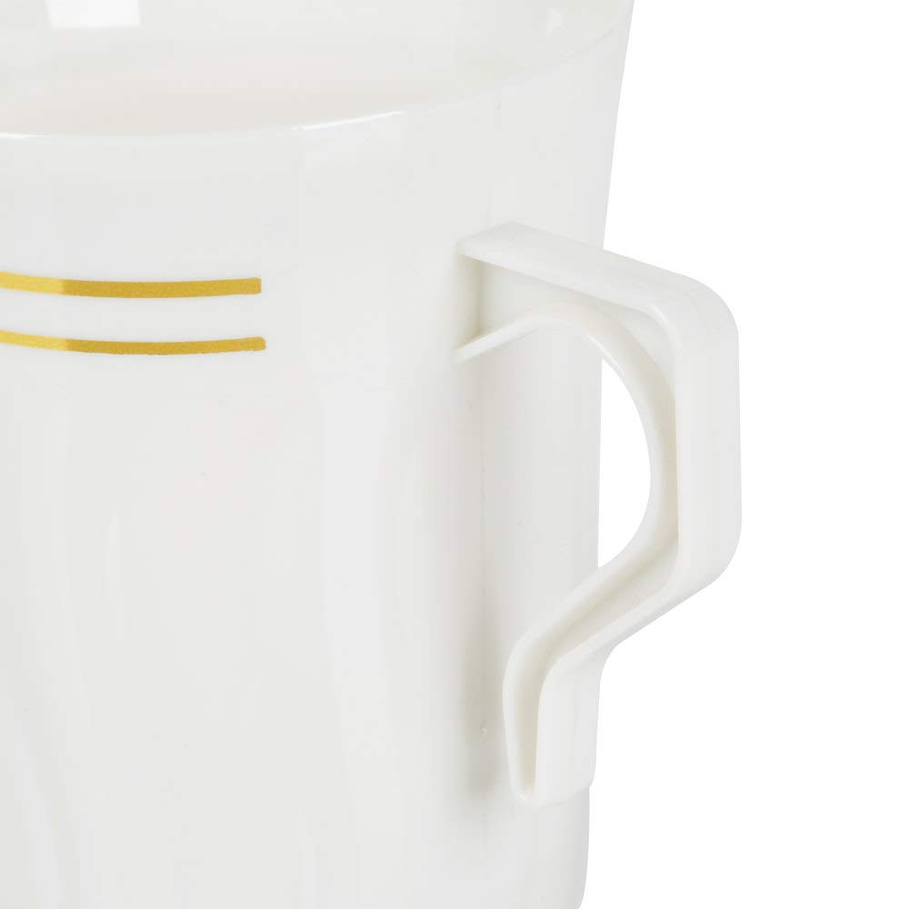 Elegant White Plastic Coffee Mugs with Silver Fineline Settings - 8oz, 12-Pack - Perfect for Parties, Events, Home & Office Use - Durable & Stylish Drinkware for Hot & Cold Beverages
