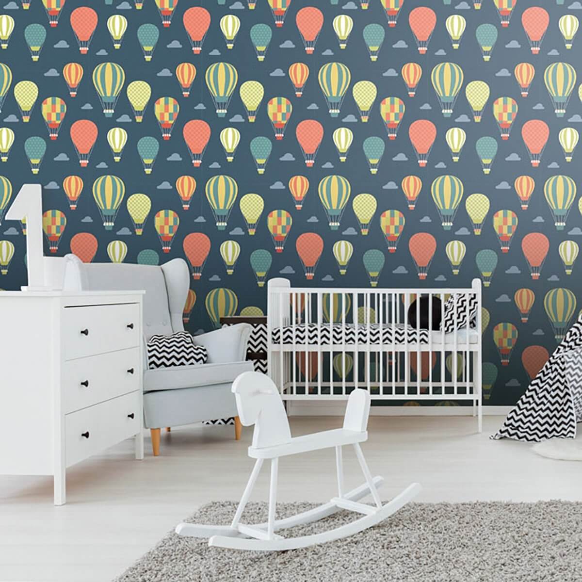 Blue and Yellow Balloons Baby Peel and Stick Removable Wallpaper - Self-Adhesive Nursery Decor for Kids Room, Birthday Party & Baby Shower