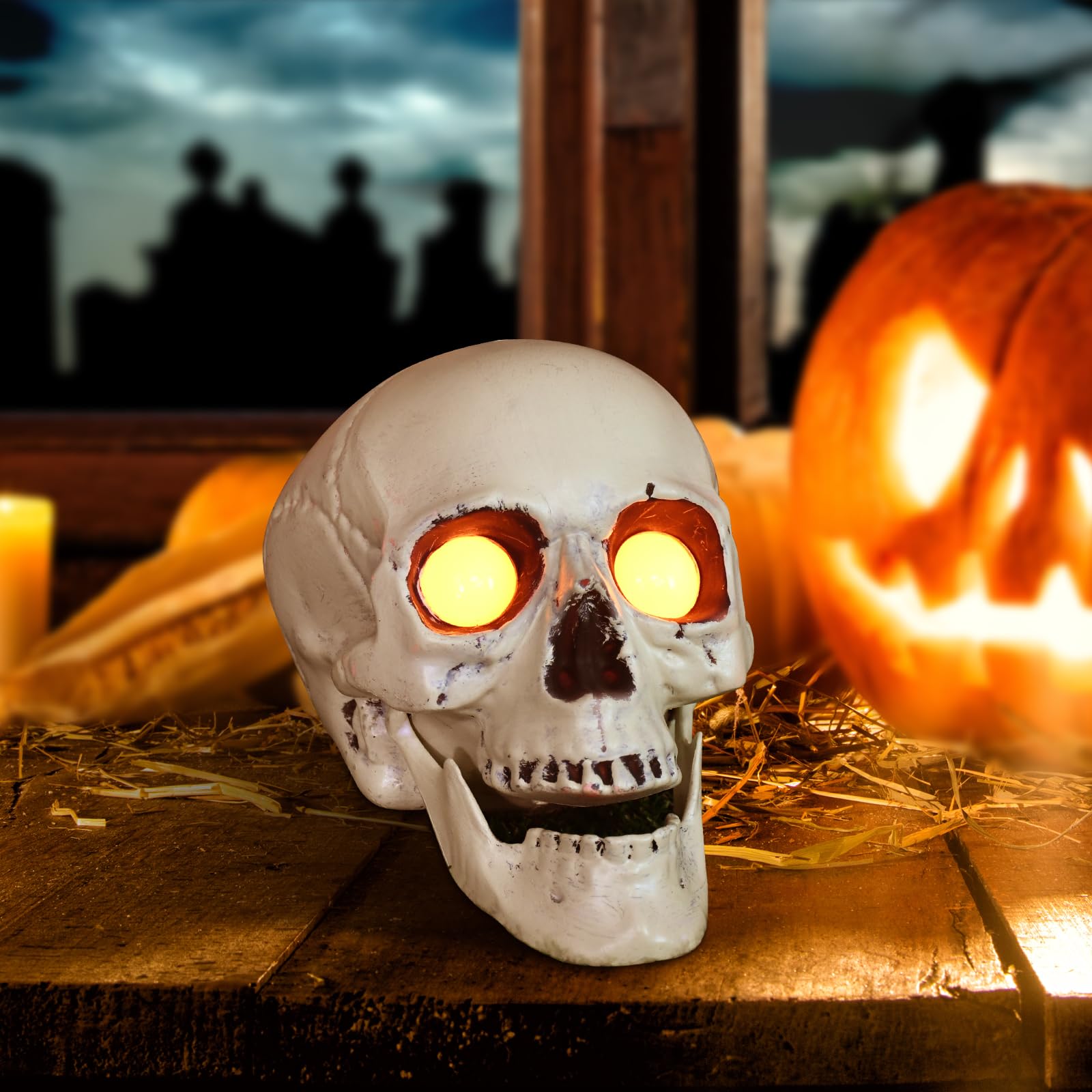 Spooky Halloween Skeleton Outdoor Decor - Scary Solar-Powered Garden Statue with Skull Lights for Yard, Patio, Lawn | Perfect for Halloween Party Decorations & Haunted House Themes