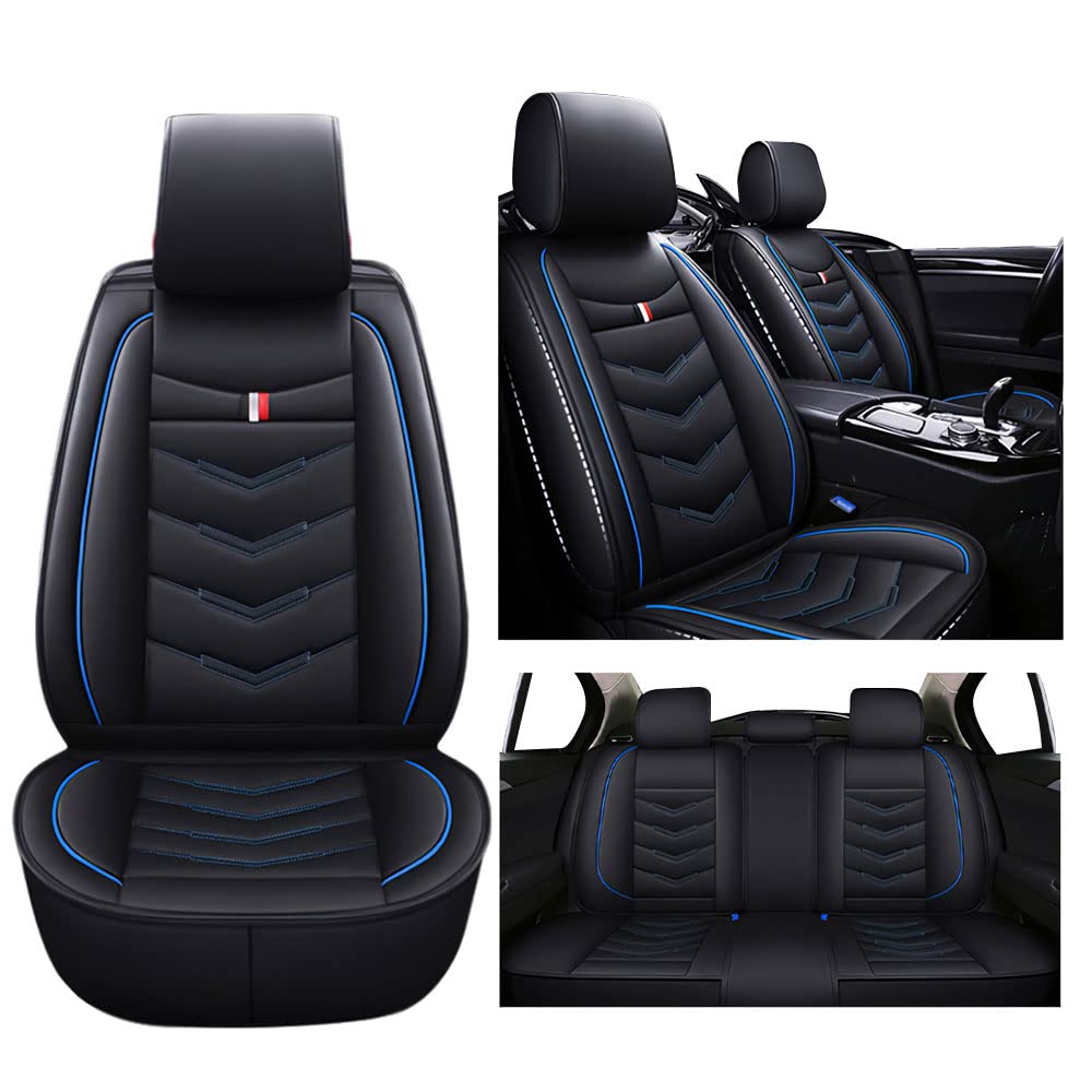 Premium Leather Car Seat Covers for Mini E Countryman 2019 - Durable, Waterproof & Breathable Sport Seat Protectors - No Odor, Wear-Resistant (Standard, Black Blue) - Perfect for Daily Commuting & Road Trips