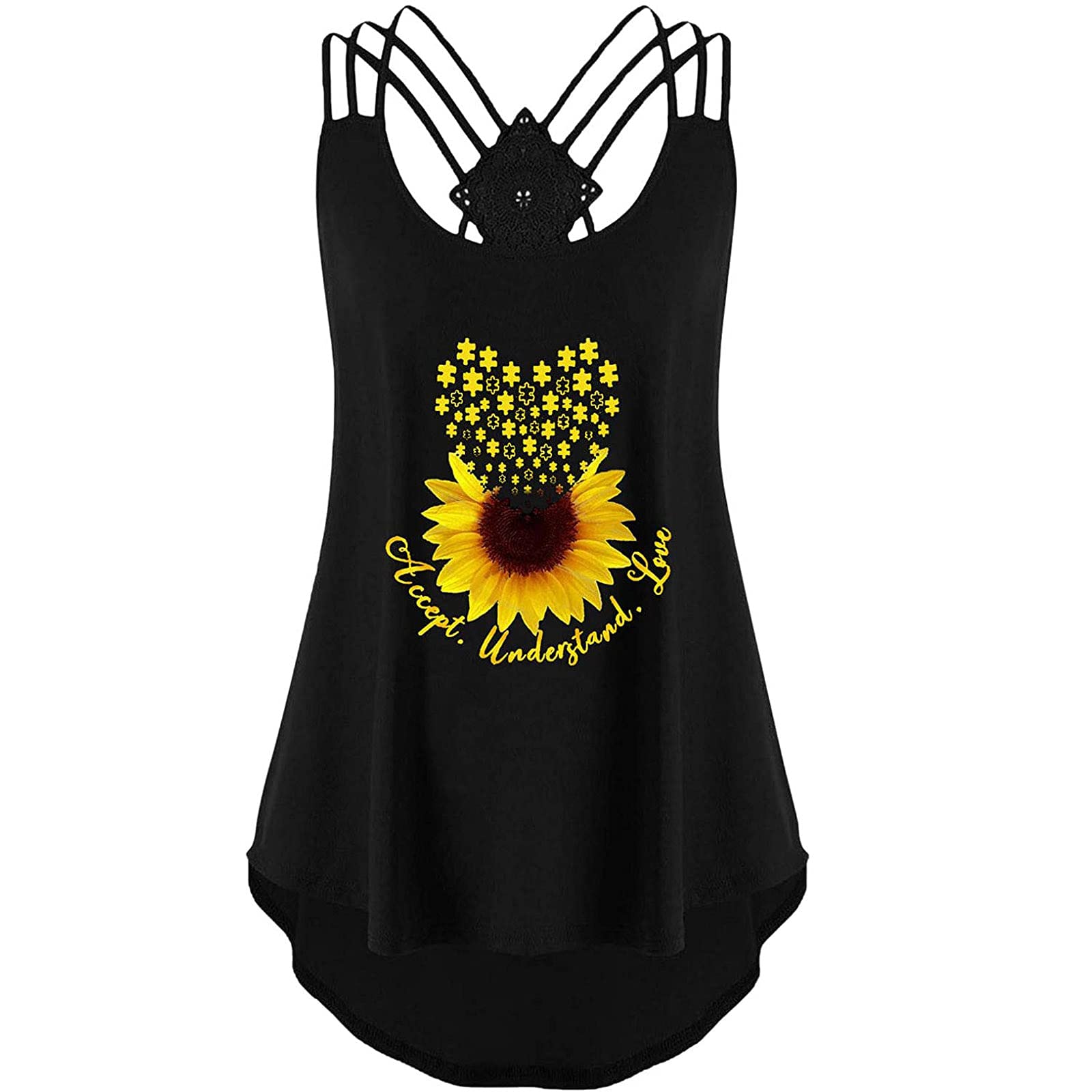 Women's Floral Print Sleeveless Tank Tops - Loose Fit Plus Size Bandage Strappy Vest Shirt, Comfortable Crop Top for Summer, Beach, Yoga & Casual Wear