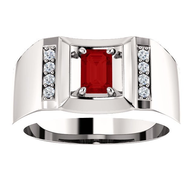 14K Gold Men's Ruby and Diamond Ring - 7/10 CT Ruby & 0.12 CTW Diamond Accent - Elegant Jewelry for Weddings, Anniversaries & Special Occasions