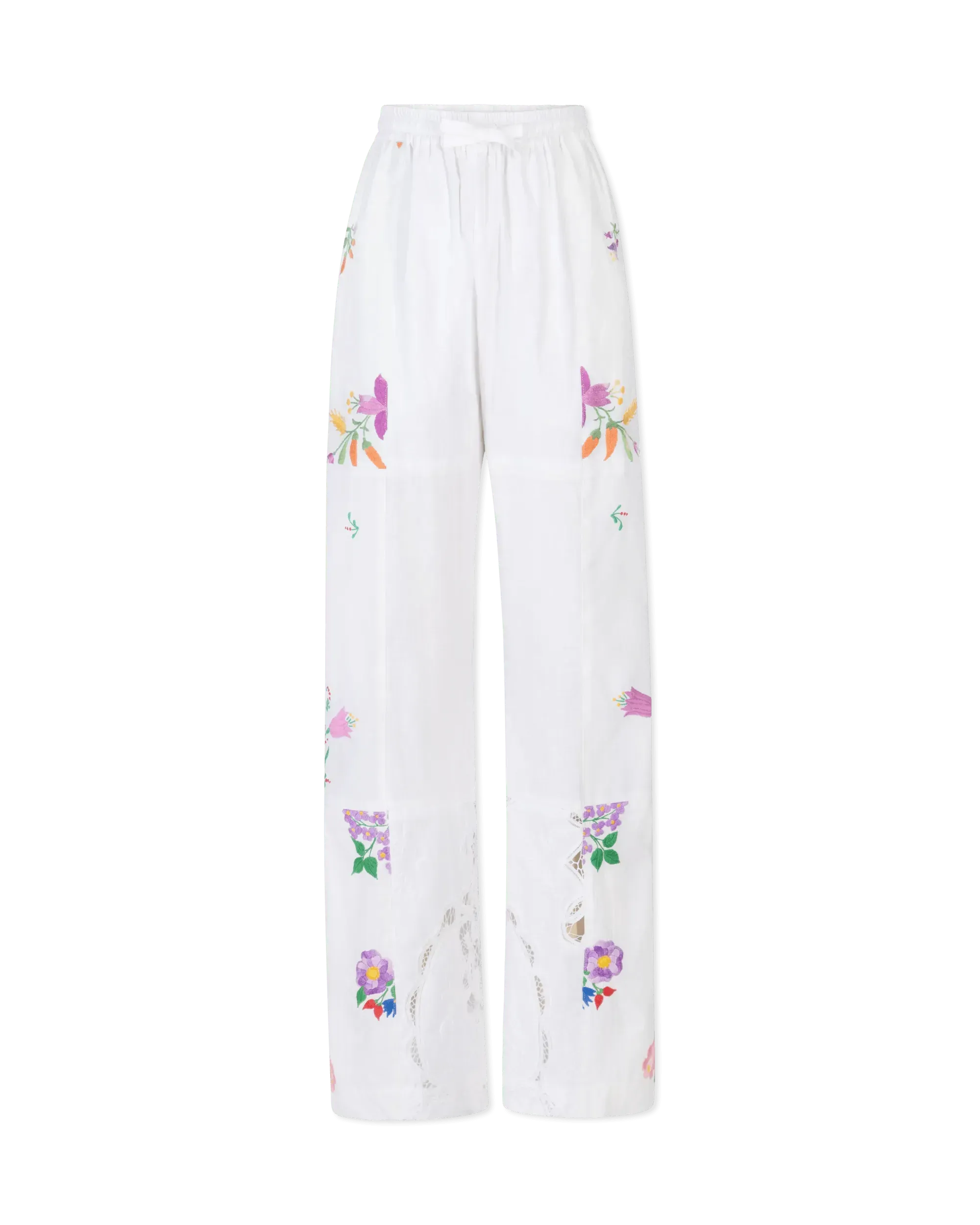 Embroidered Linen Pants for Women - Breathable Summer Wide Leg Trousers - Perfect for Beach, Vacation & Boho Style Outfits