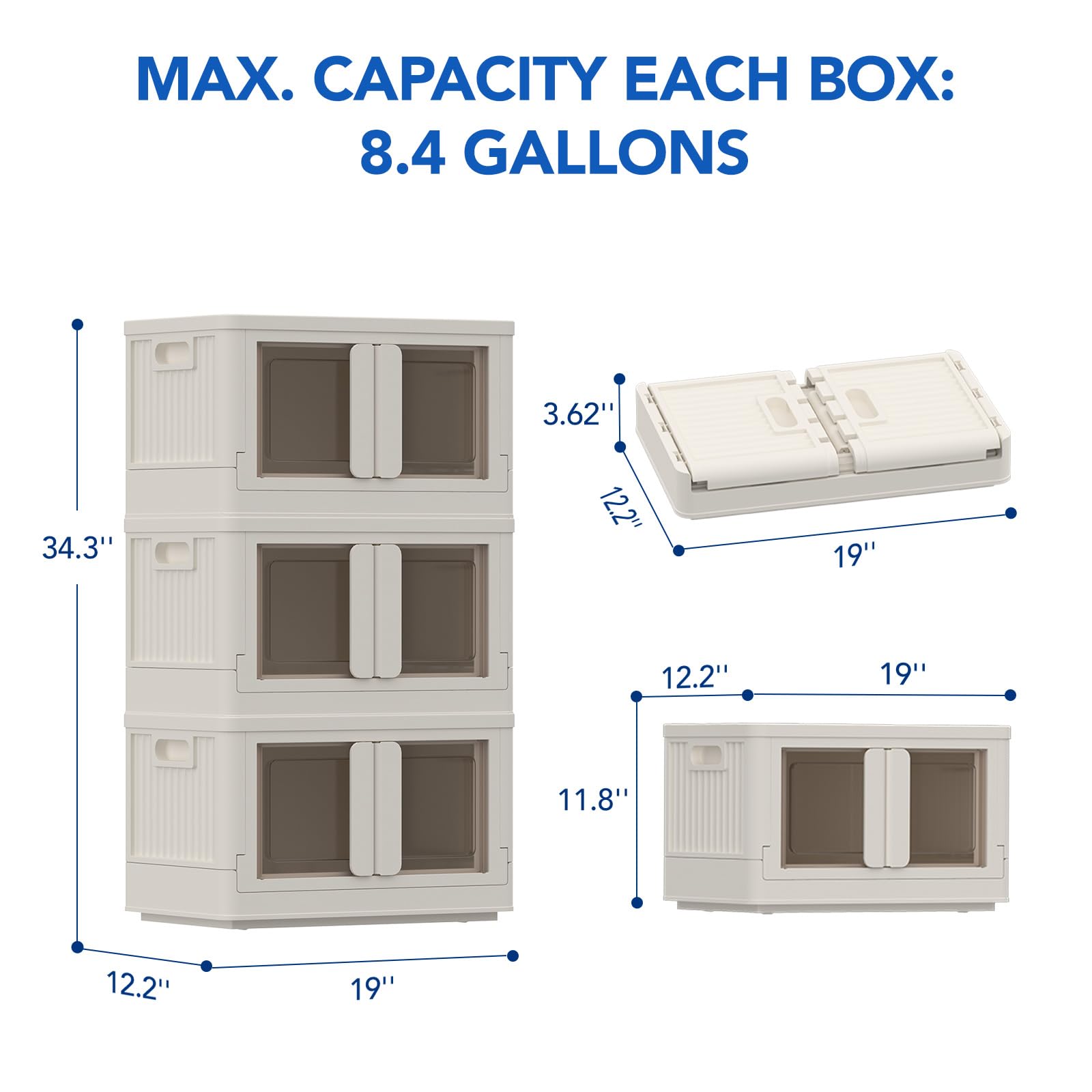 FLEXIMOUNTS Stackable Plastic Storage Bins with Lids - 3 Pack Collapsible 110 QT Organizer Containers for Closet, Home & Office - 19