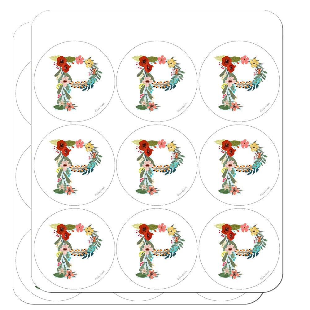 Floral Monogram Letter P Stickers for Planner, Calendar, Scrapbooking & Crafting - Perfect for DIY Journals, Bullet Journals, and Handmade Cards